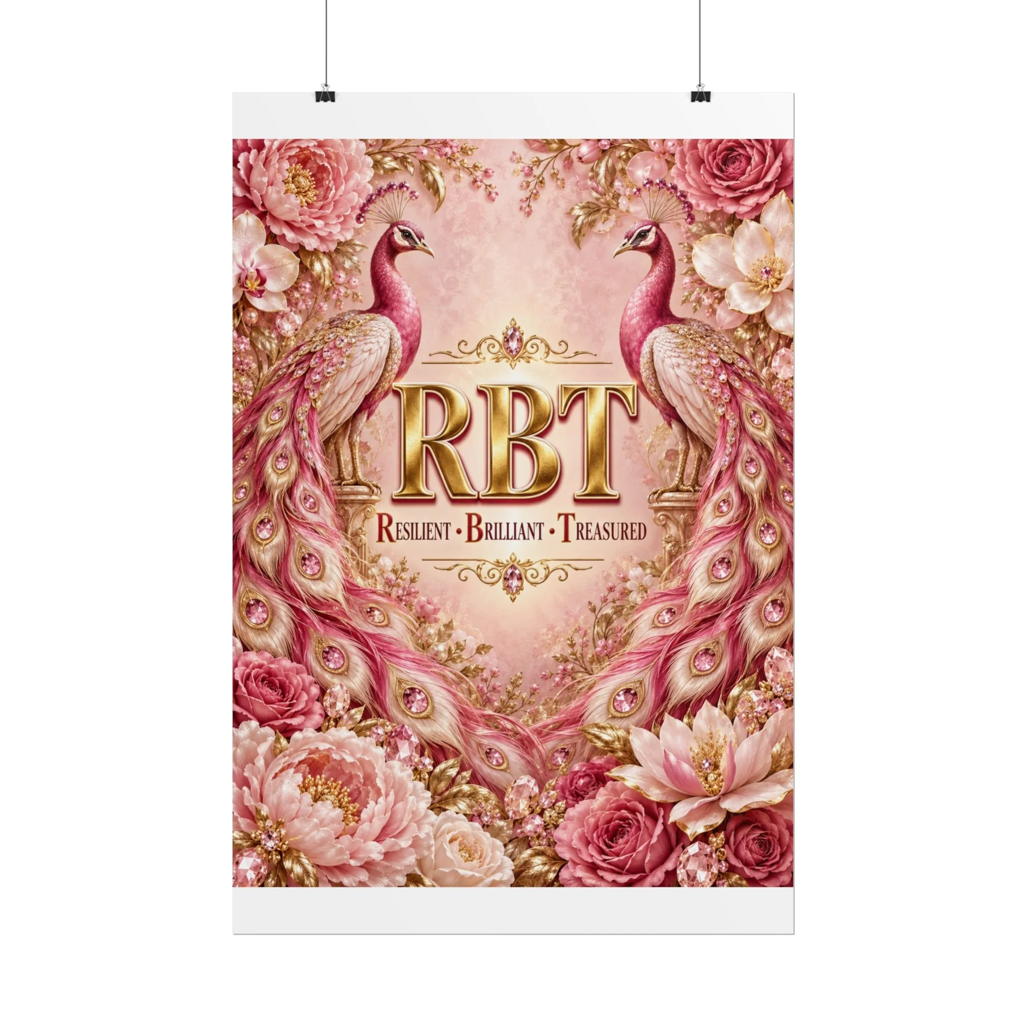 RBT (Resilient • Brilliant • Treasured) Pink Peacock Floral Wall Art-Rolled Poster