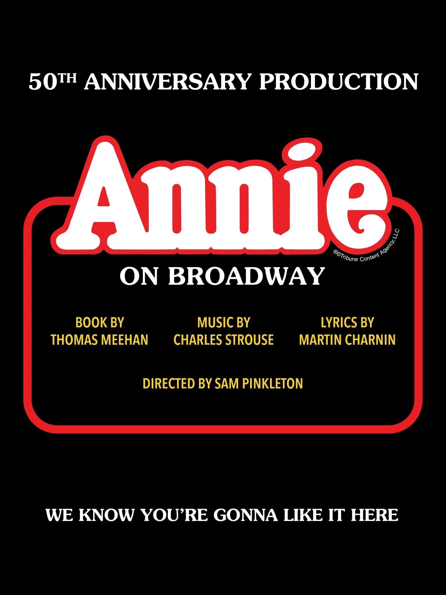 Broadway poster for 'Annie' celebrating its 50th anniversary, The Fall 2027 Broadway production of Annie will be produced by Michael Alden and Jennifer Johns
