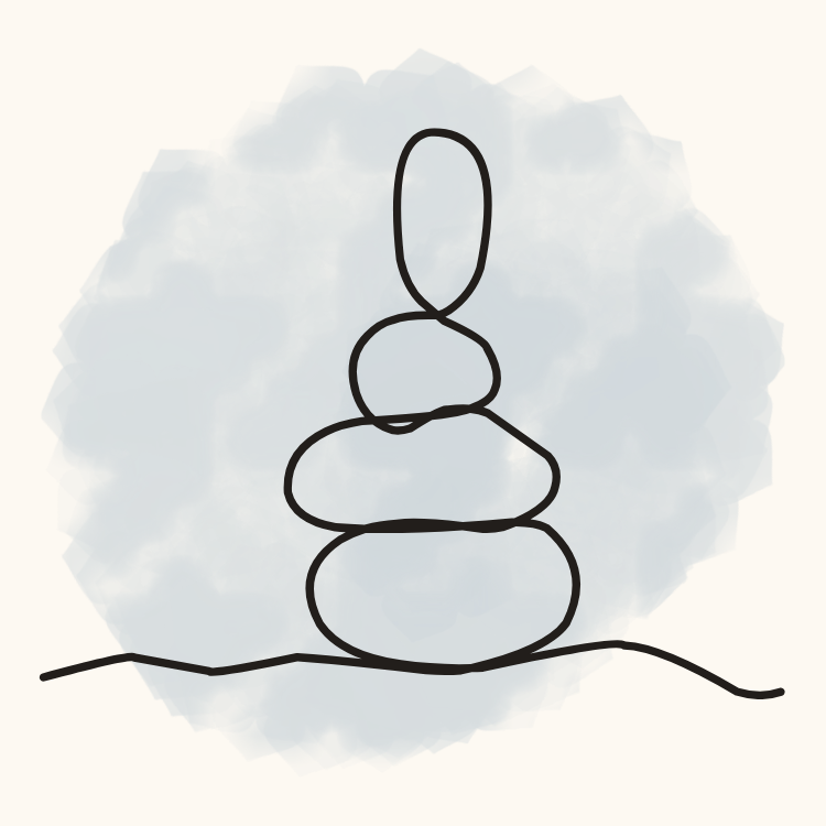 Line drawing of balanced stones stacked in a column representing burnout recovery.