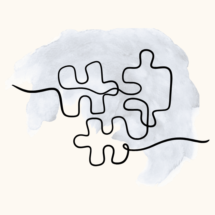 Abstract line drawing of jigsaw puzzle pieces on a light background representing complex trauma.