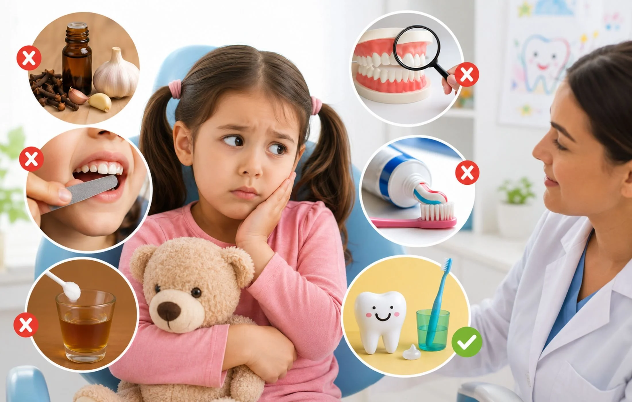 Child with tooth pain learning safe dental care while avoiding harmful home remedies and dental hacks