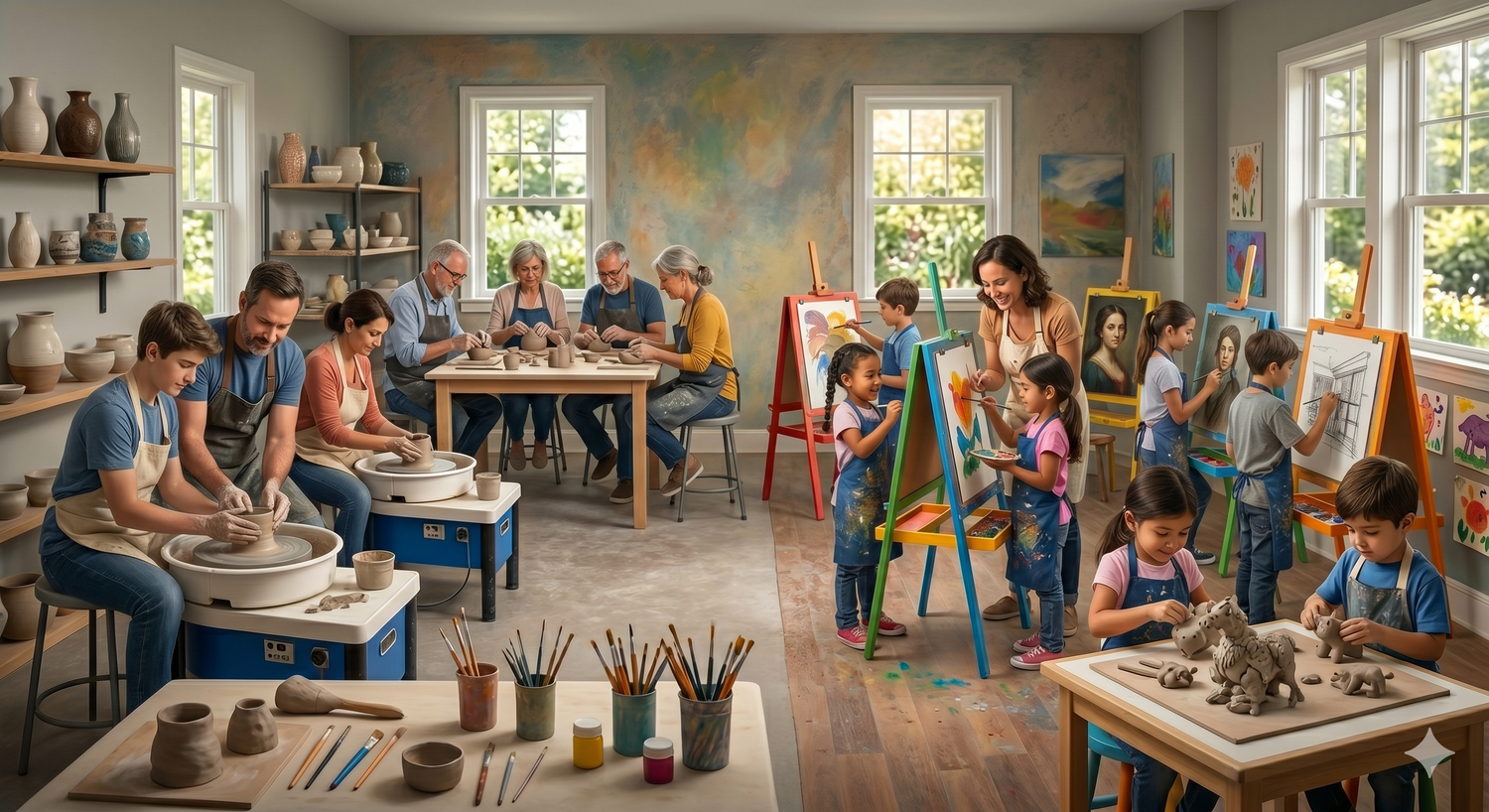 Students creating art during a Knoxville Art Studio summer program