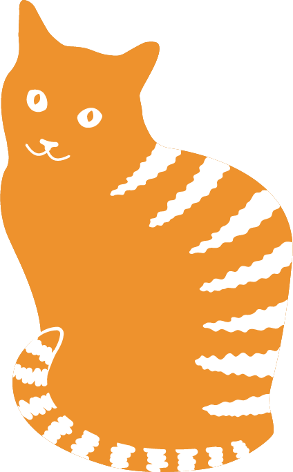 Illustration of an orange tabby cat with white stripes, sitting and facing forward.