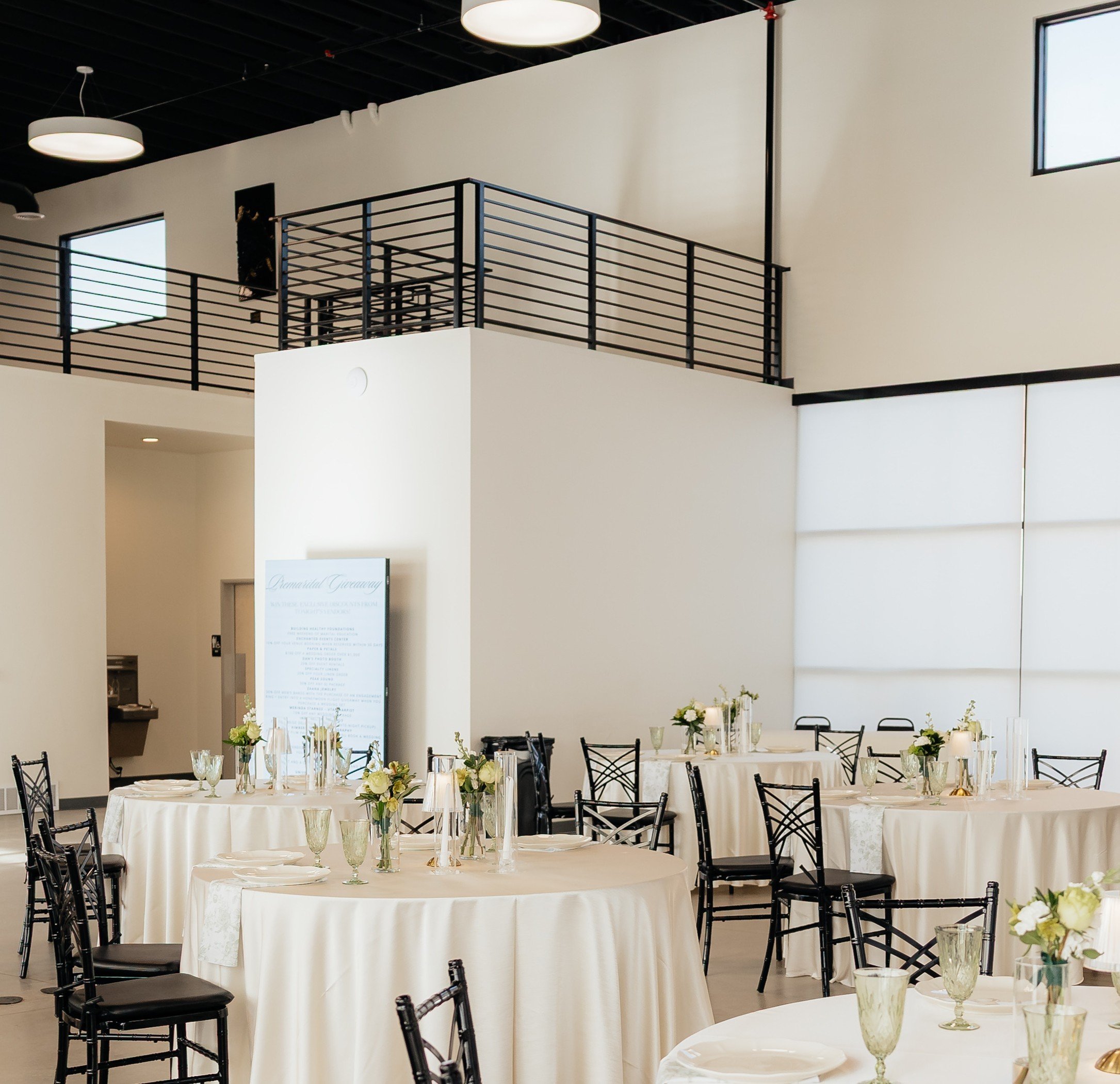 Salt lake event venue prepped and ready with tables and linens