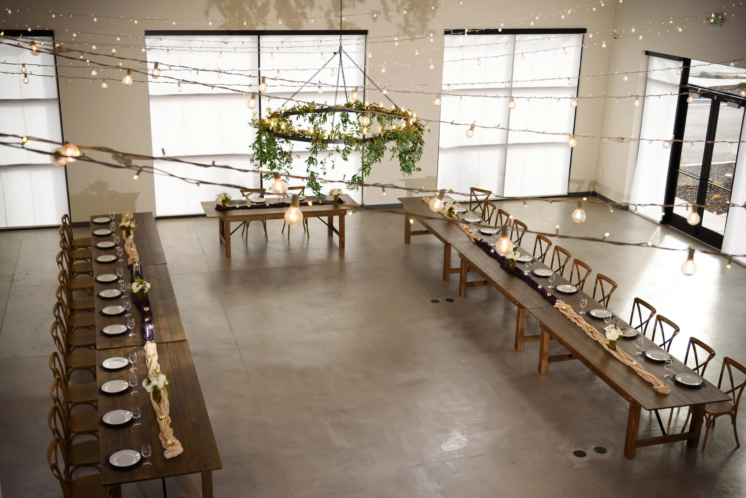 Main hall setup for a wedding ceremony at a modern Herriman wedding venue