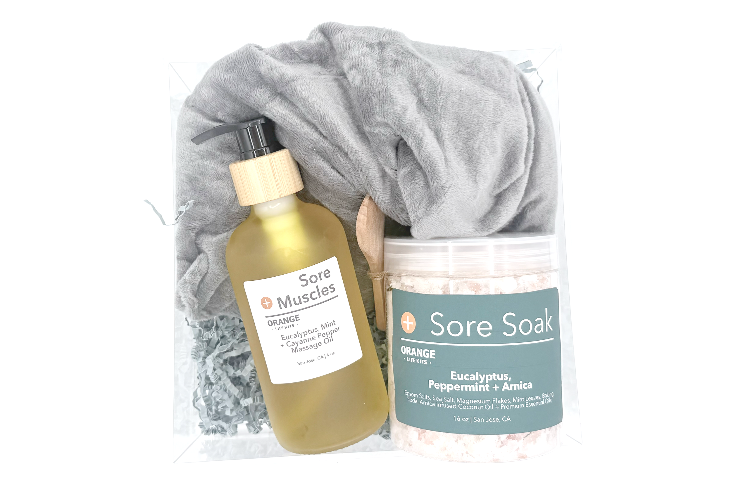 Sore Muscles Recovery Gift Box | Muscle Soak, Massage Oil + Flax Seed Warming Pillow | Athlete Gift