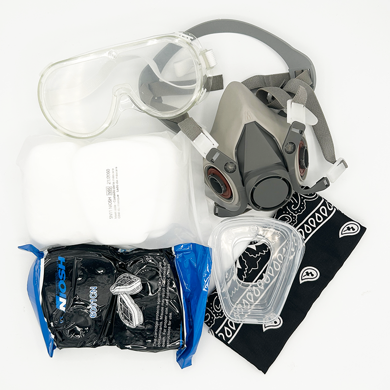 The Protest Pack includes safety gear: goggles, a respirator mask, and a black bandana.
