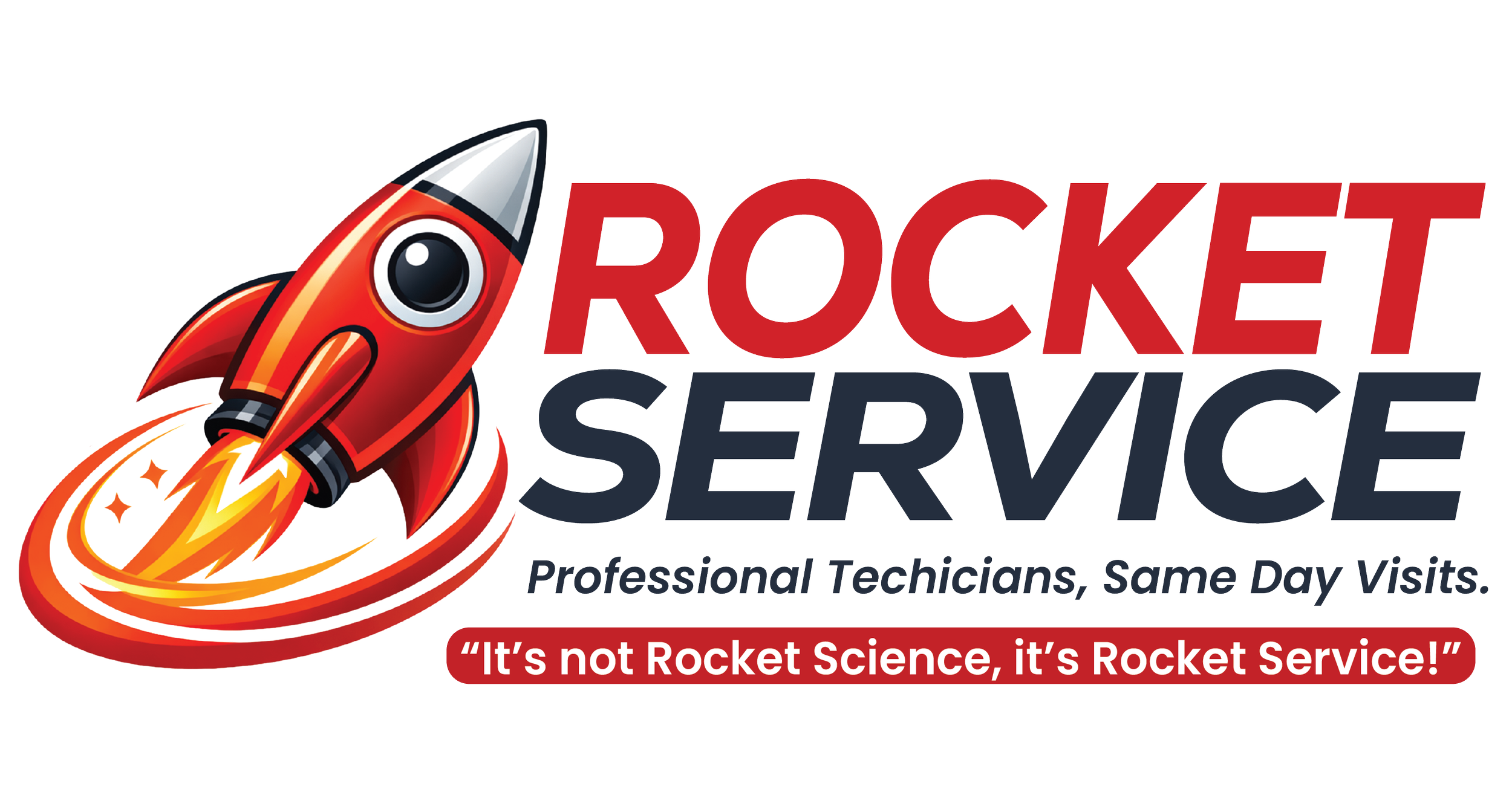Rocket Service logo with cartoon rocket and company tagline.