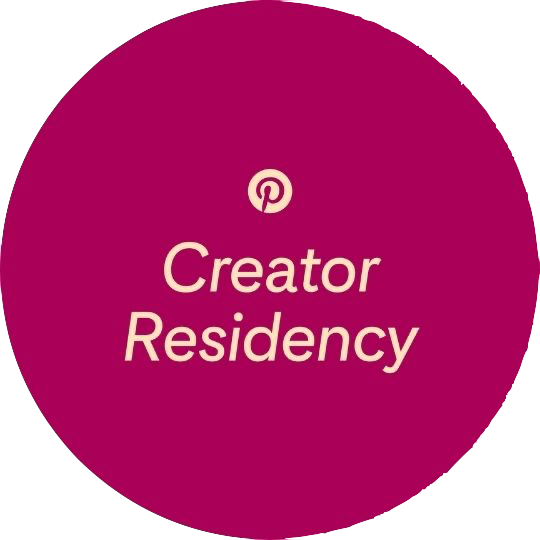 Pink circular logo with the Pinterest icon and the words "Creator Residency" in white
