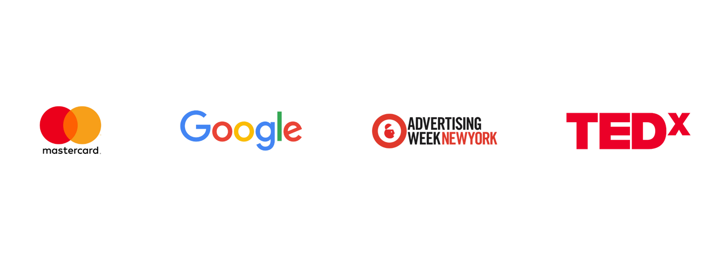 Logos of Mastercard, Google, Chicago Advertising Week, and TEDx arranged in a line.