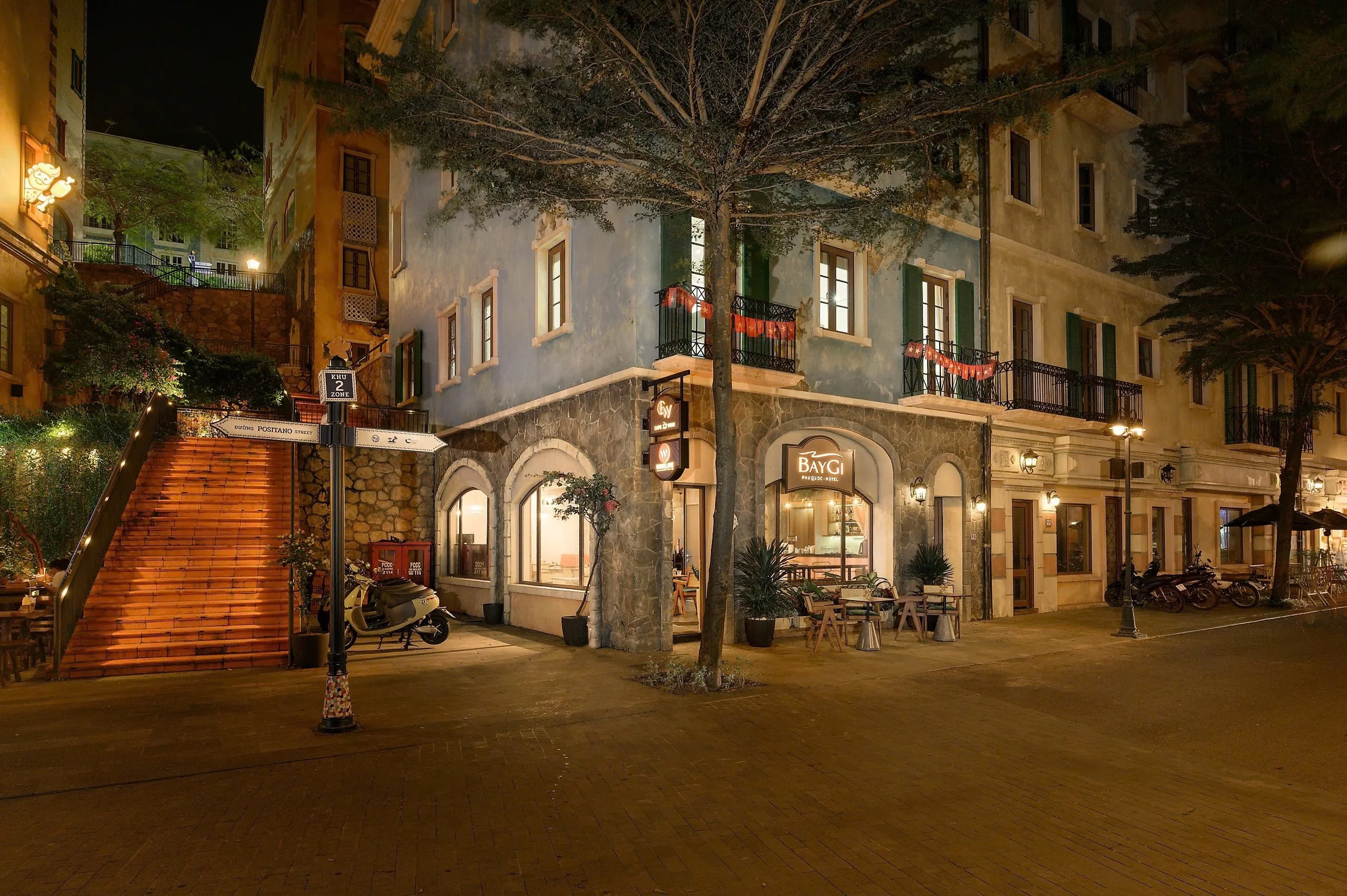 BayGi Sunset Town exterior at night