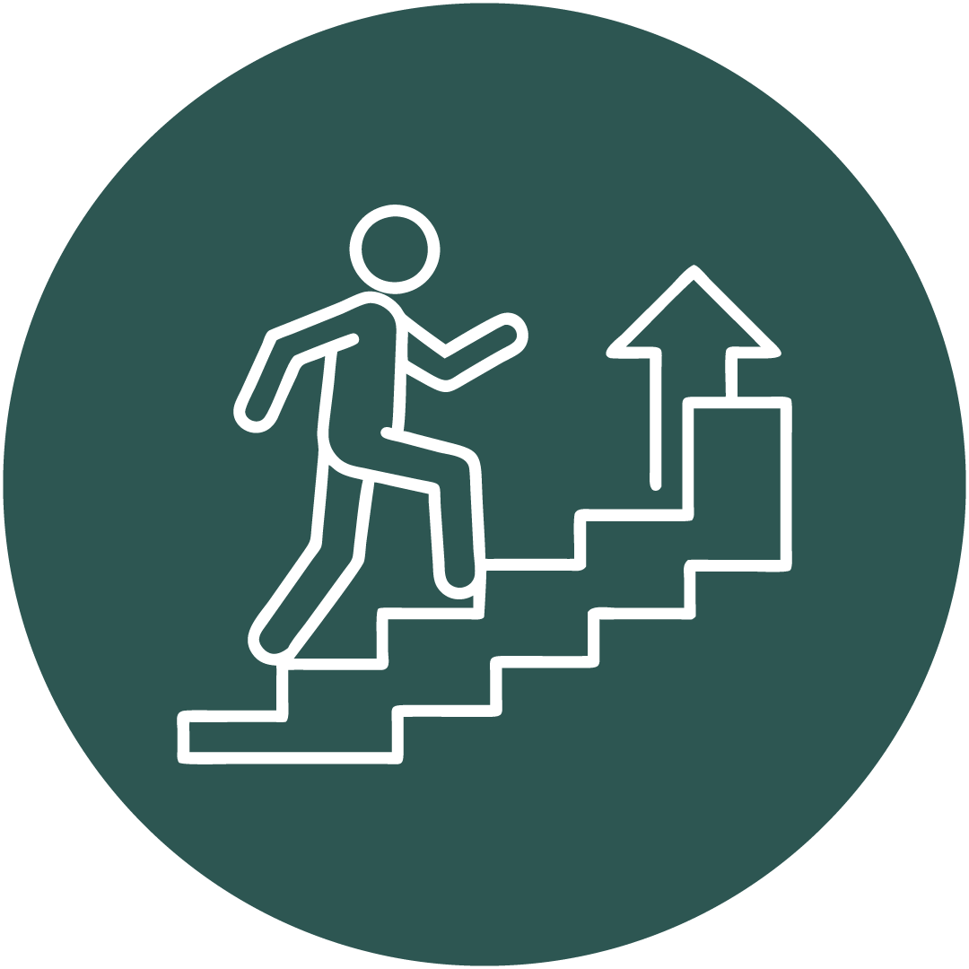 Icon showing a person walking up stairs