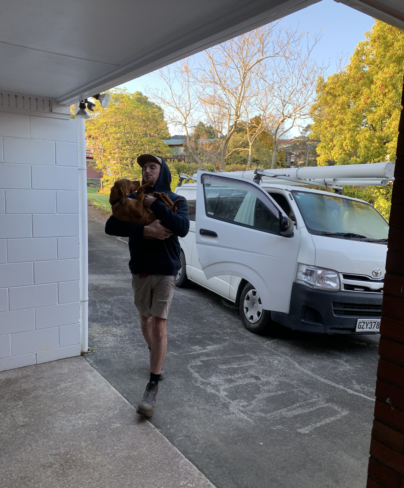 A plumber and his dog.