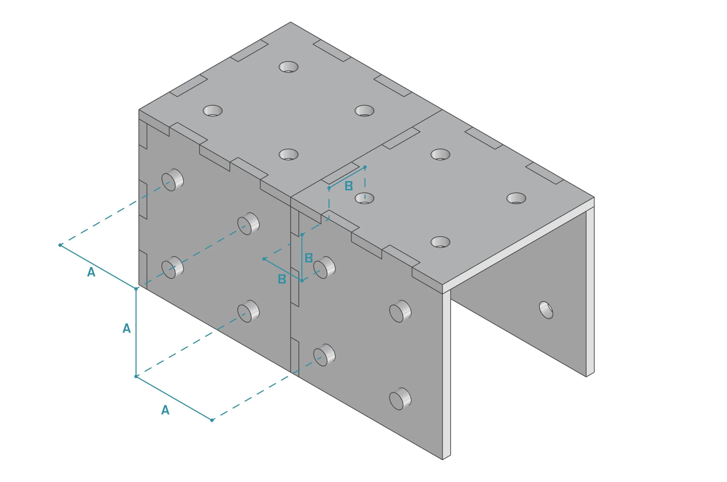 All pegs and holes are evenly spaced for free placement.
