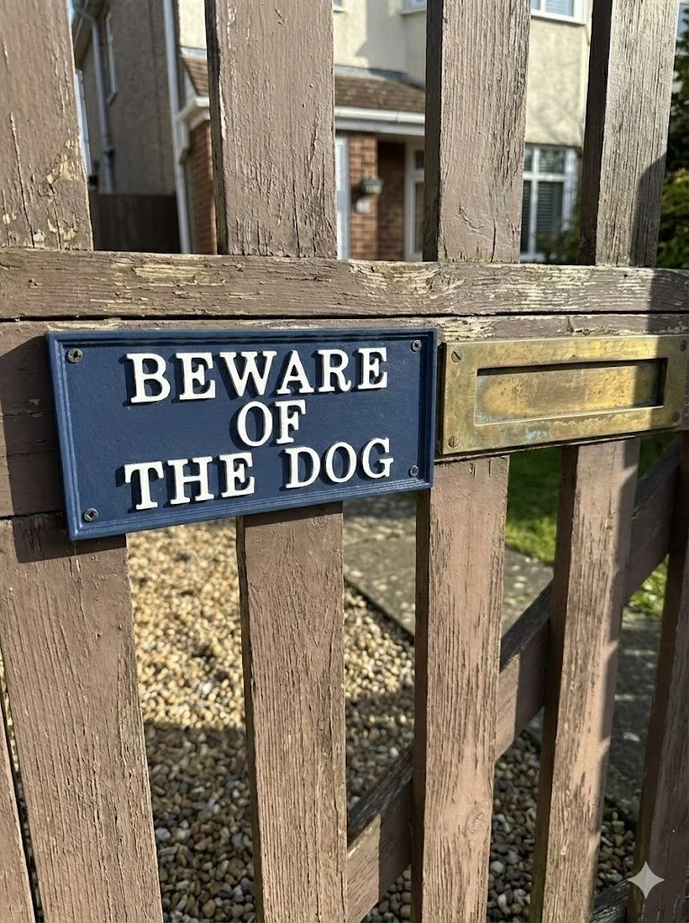 Beware of the dog RE Color on a gate.jpg