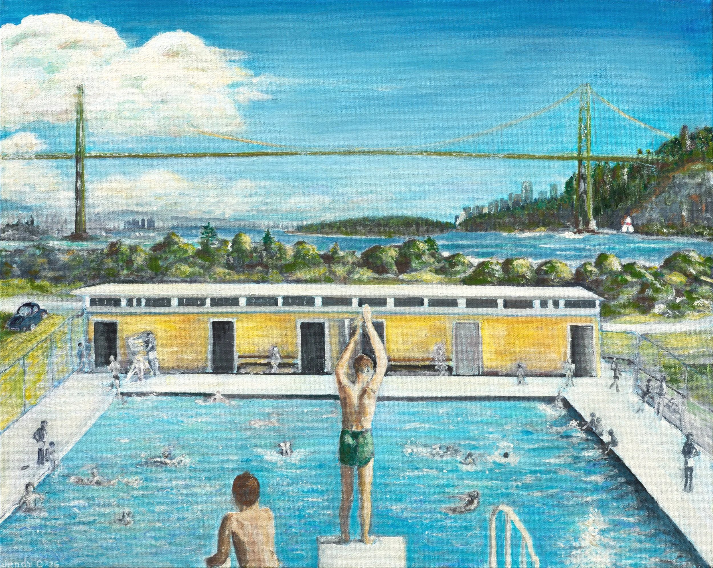 The Swimming Pool. Do you recognize it? Then perhaps you played there too! Ambleside Pool on Opening Day, 1954. 'Borrowed' and re-created from the North Vancouver Archives. 
