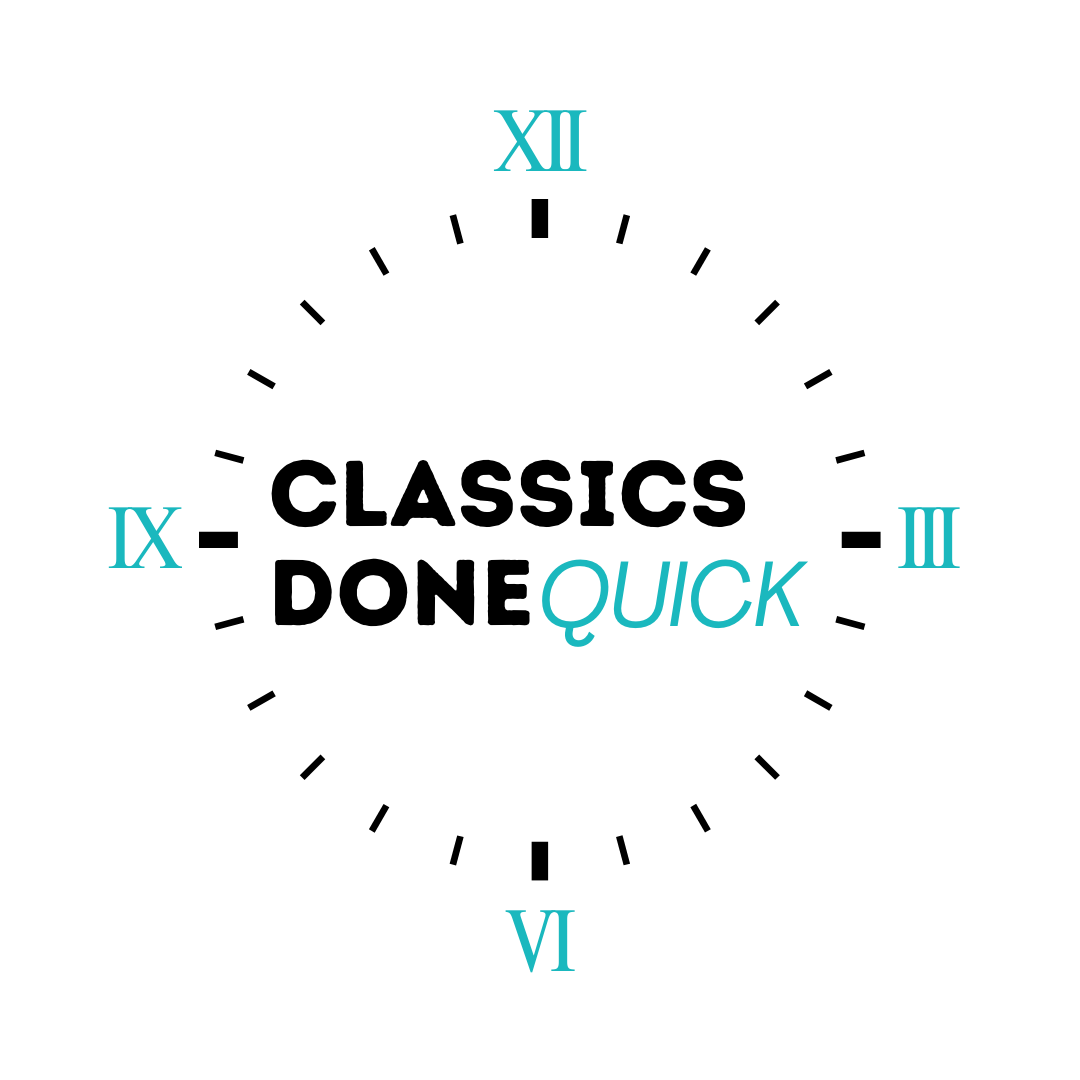A clock face with Roman numerals and the words 'QUICK' and 'QUICK' on the sides.