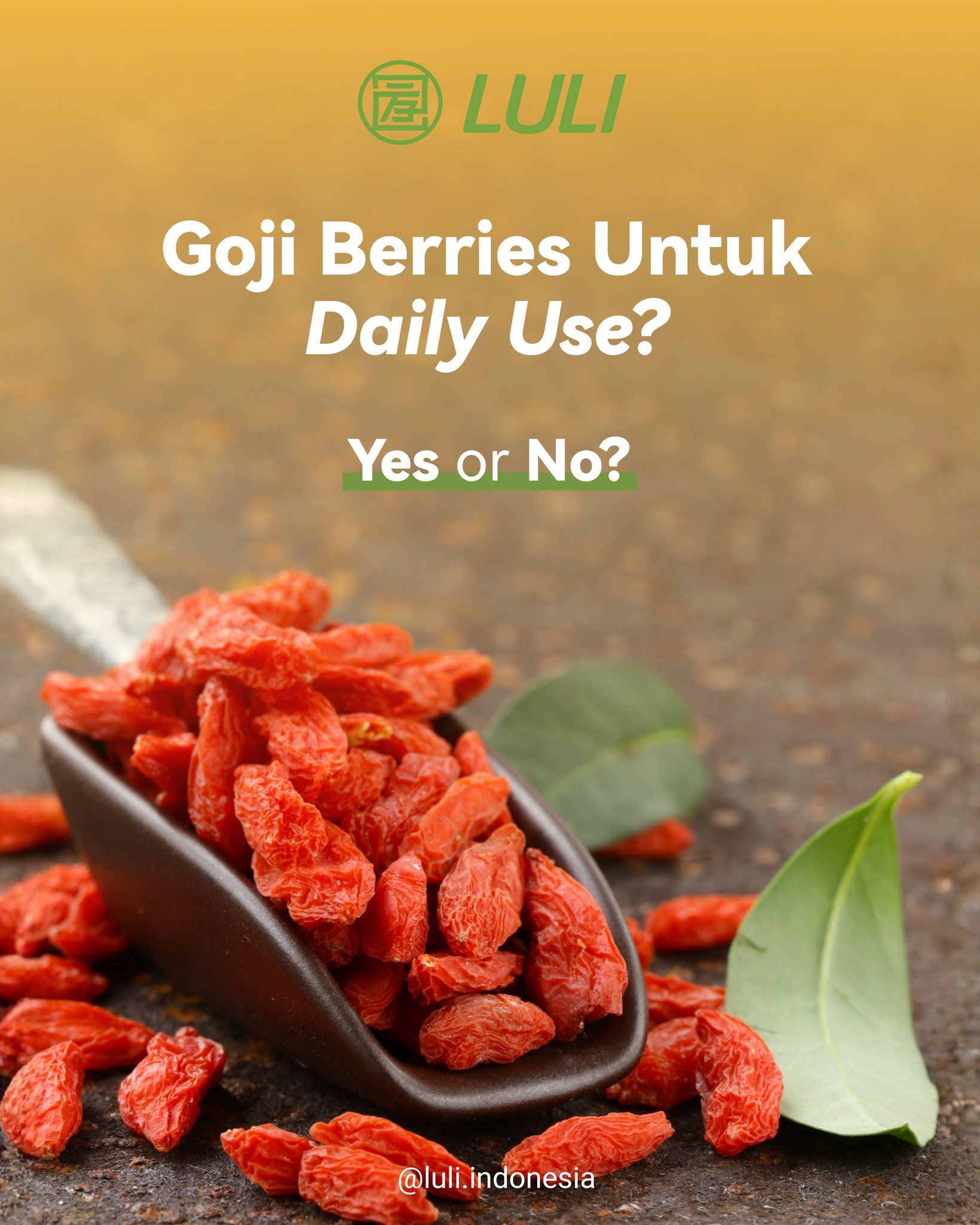 Si kecil yang kaya manfaat untuk daily use? Why not 👀

Mulai dari antioksidan, vitamin C, hingga natural nutrients, goji berry bisa jadi tambahan yang membantu mendukung keseharianmu. ✨

Di LULI, kamu bisa menikmati kebaikan goji berry lewat menu Ha