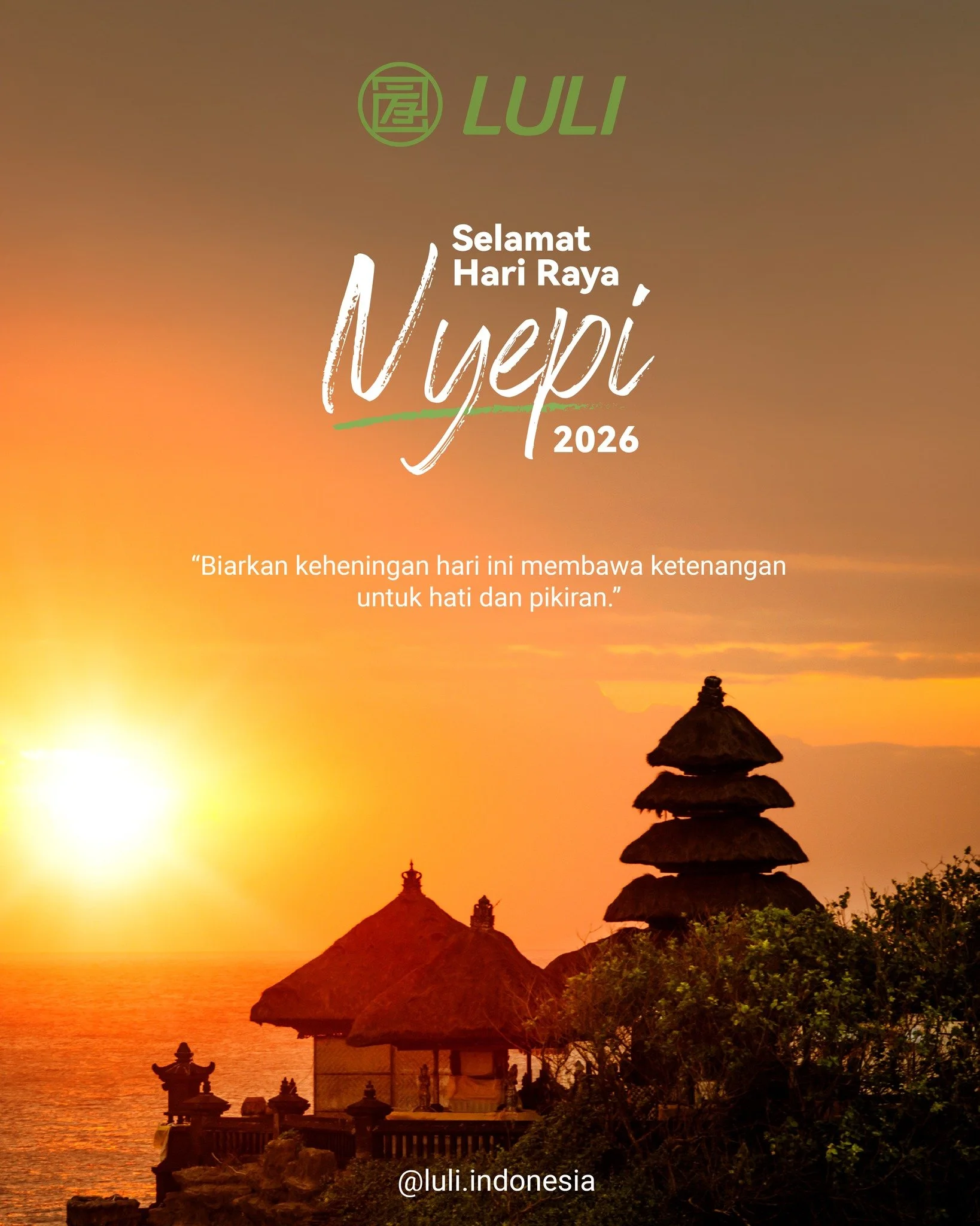 A day to pause.

Selamat Hari Raya Nyepi 2026.
Biarkan hening membawa tenang,
untuk hati dan pikiran.

#LULIIndonesia #HariNyepi2026 #MomentOfSilence #StayRefreshed #SimpleCalm