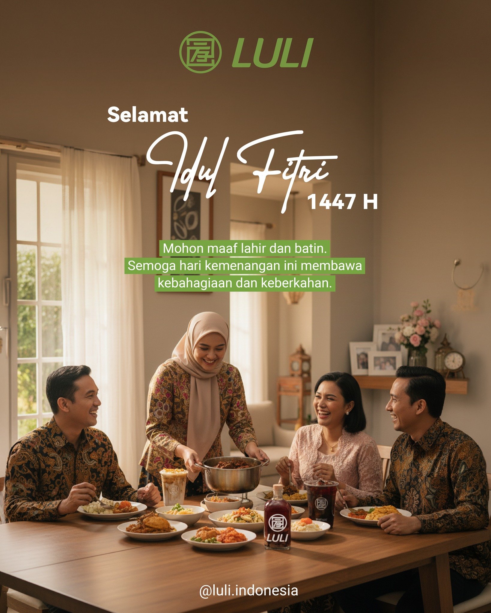 Hari yang dinanti, akhirnya tiba.

Selamat Idul Fitri 1447 H.
Saatnya kembali ke yang paling penting: keluarga, kebersamaan, dan hati yang lebih ringan.

Mohon maaf lahir dan batin.
Rayakan momen ini dengan yang hangat, yang dekat, dan yang berarti.
