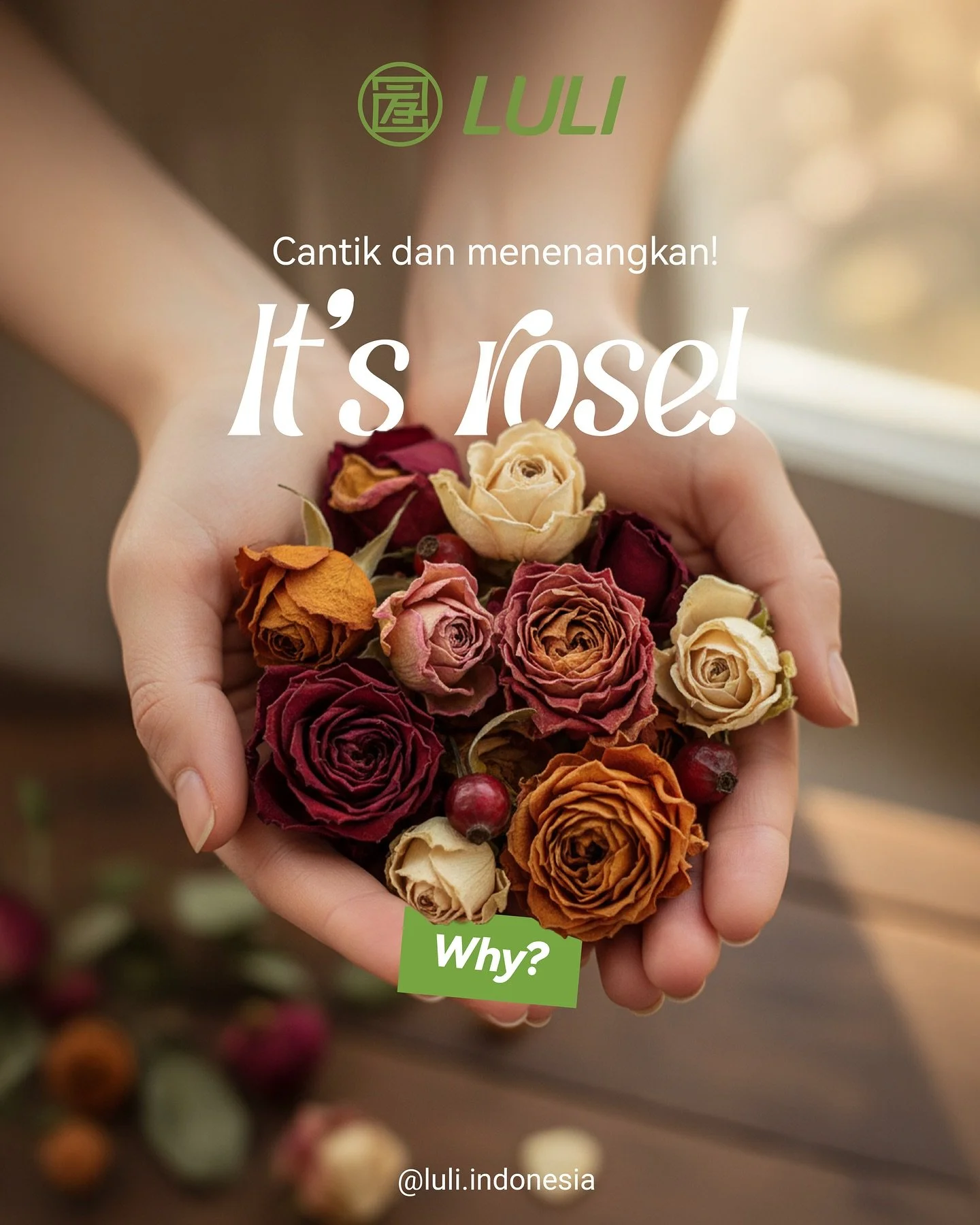 Bunga yang gak cuma cantik, tapi juga nenangin🌹

Bunga mawar dengan aroma floral yang lembut dan rasa yang ringan, sering jadi pilihan untuk momen slow down dan recharge-mu.

Di LULI, bunga mawar jadi bagian dari racikan Hangatku dan Mulberry Rose

