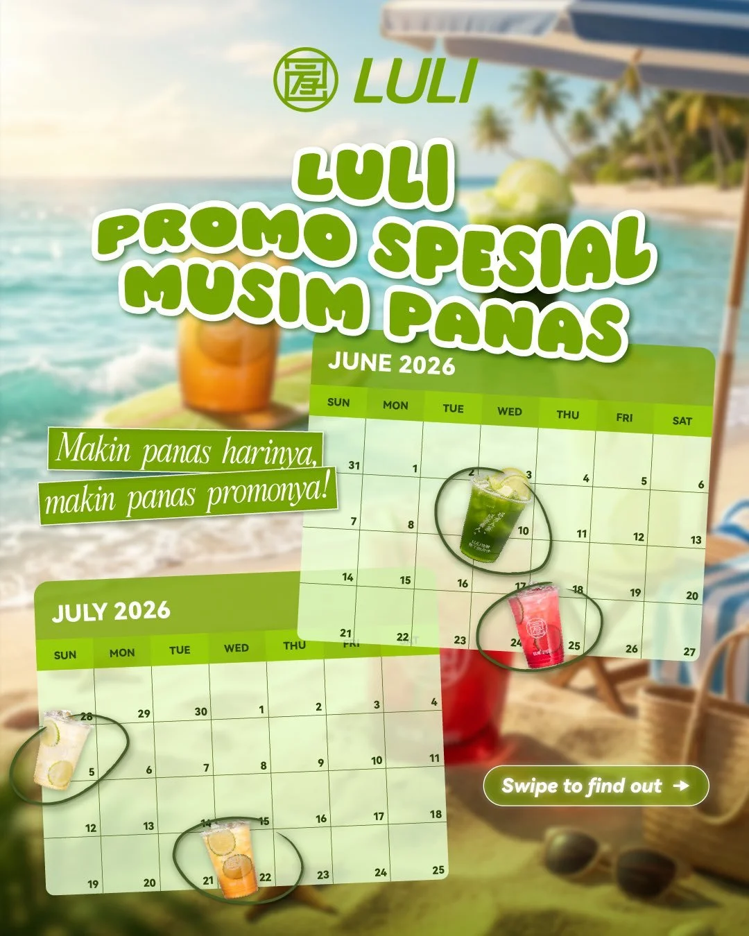 Promo panas cuma ada di LULI!

Gengss buruan buat cek menunya, cek tanggalnya dan dapetin diskon 50% untuk pembelian kedua!

Karena promo ini hanya dari tanggal 10 Juni sampai 22 Juli loh.

Jadi NO NO sampe kelewatan ya!

Gercepin promonya sekarang j