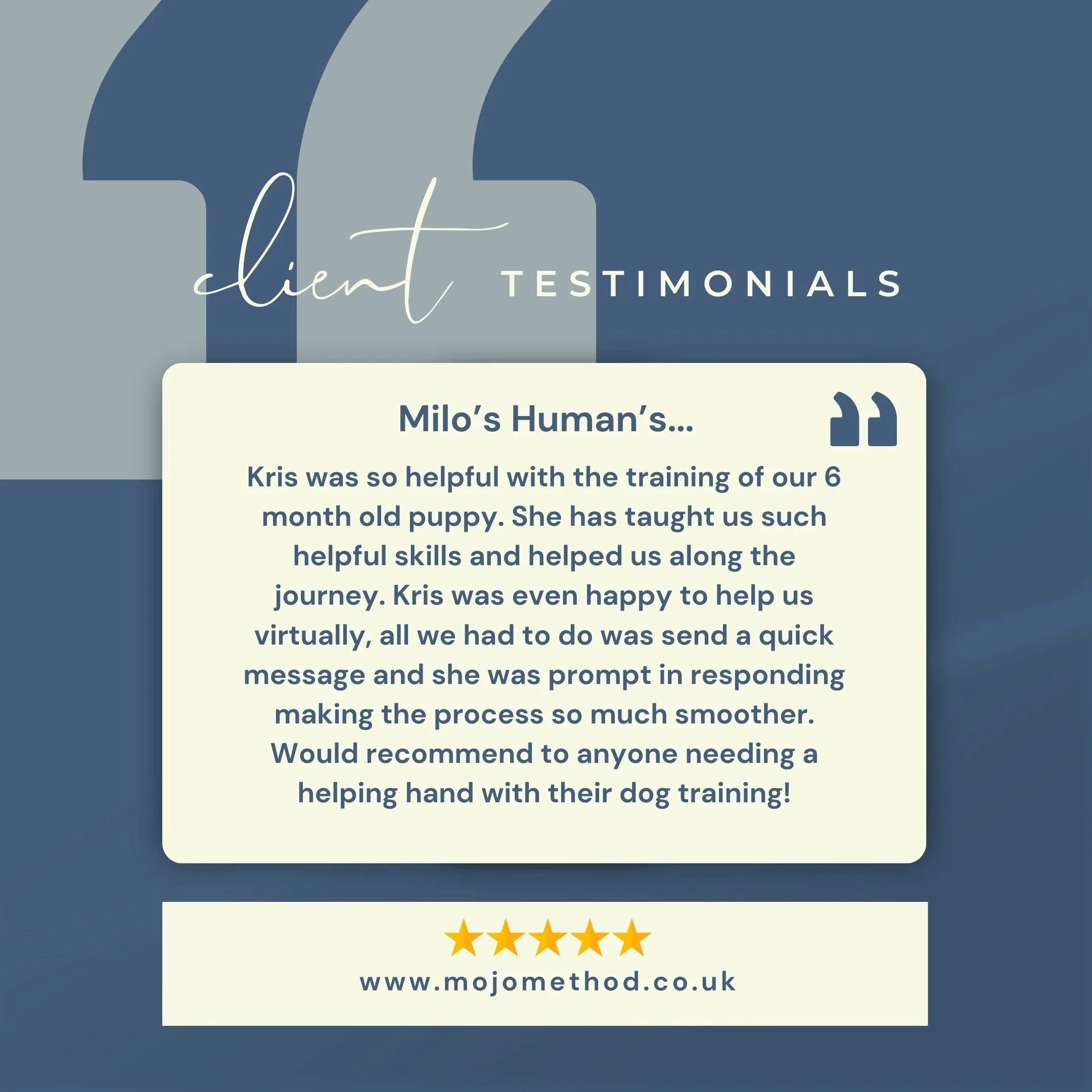 There&rsquo;s nothing better than hearing how much smoother things feel for both dog and owner 🤍

Milo came to me as a 6-month-old pup, and seeing his humans gain confidence, skills, and support along the way is exactly what The Mojo Method is all a