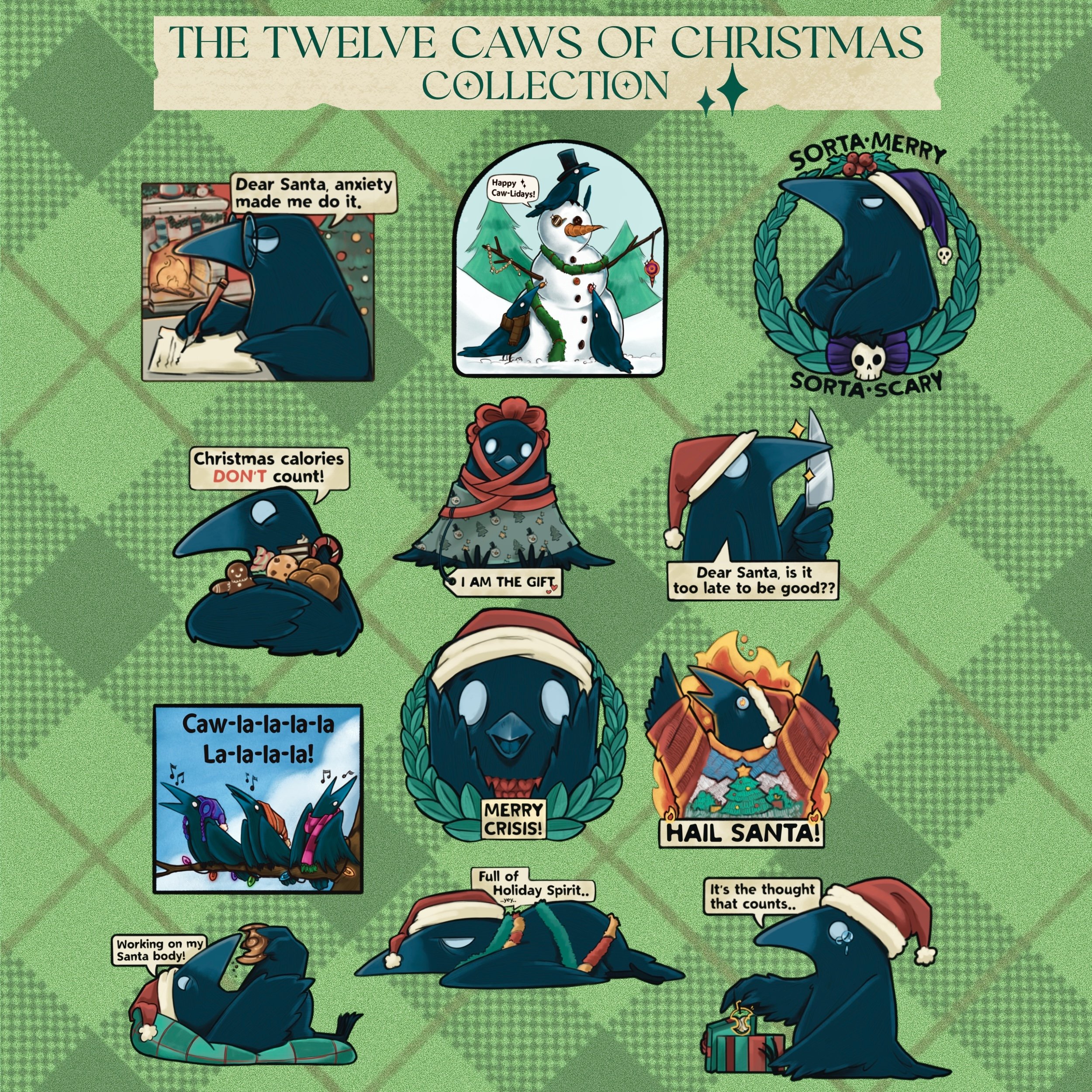 The twelve CAWs of Christmas Sticker collection