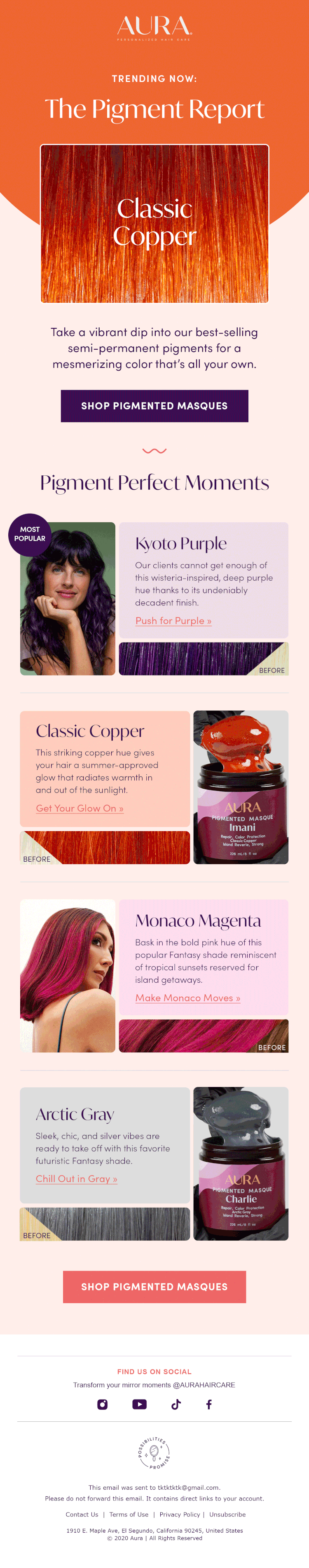 beauty brand email about colorful hair dye by Jodie Maxx