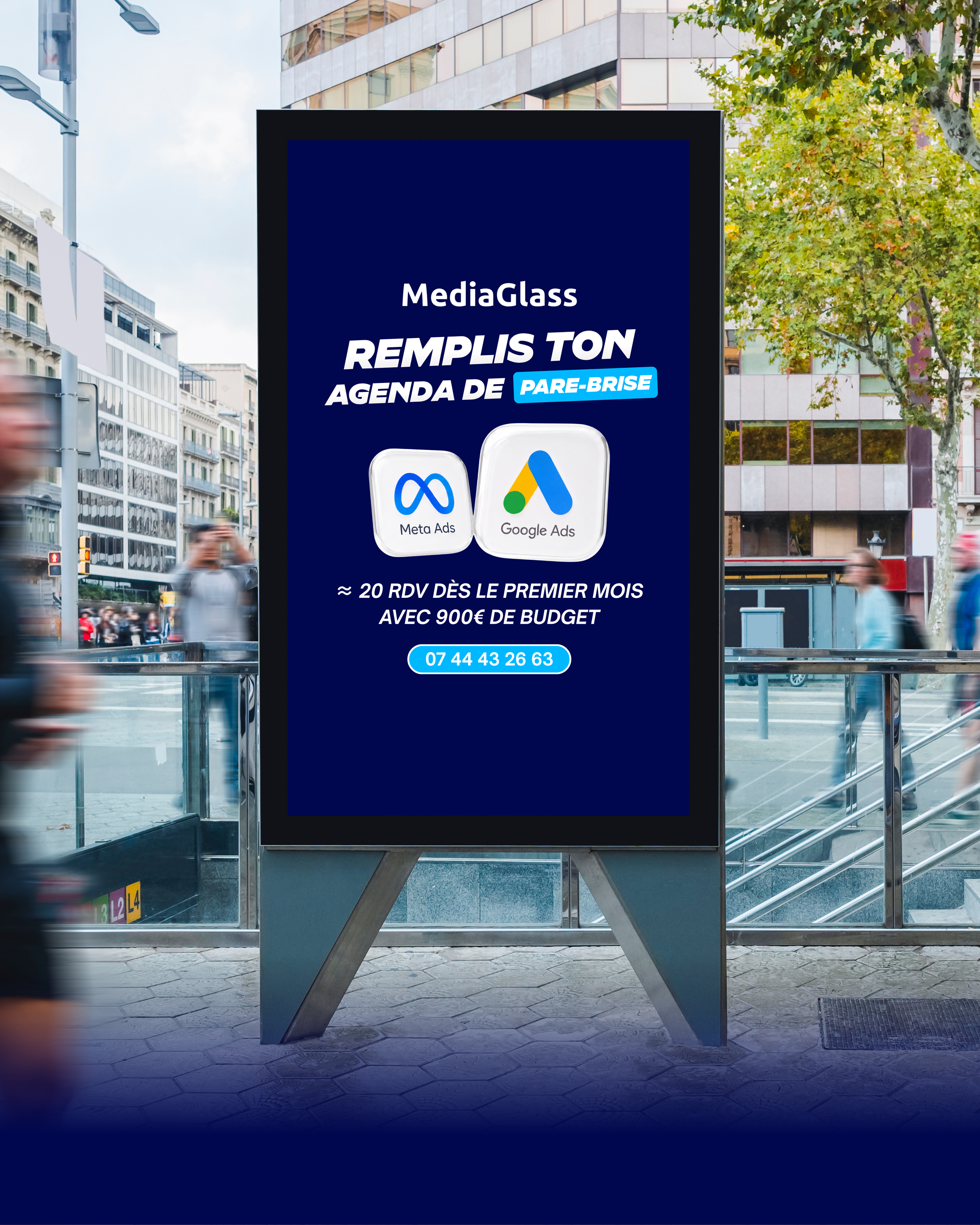 Stratégie d'acquisition dédiée aux centres de vitrage automobile permettant de générer jusqu'à 20 rendez-vous dès le premier mois grâce à un budget publicitaire maîtrisé.