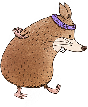 childrens book illustration of a hamster working out