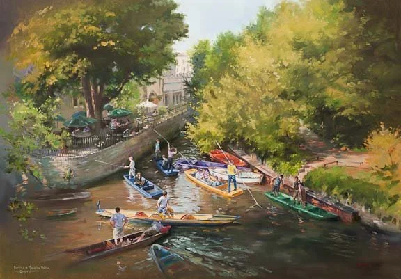 A gallery of fine art prints of horses and ponies at the Appleby Fair and horses being ridden at the seaside. Punting scenes at Oxford. From original oil paintings by Jacqueline Stanhope.