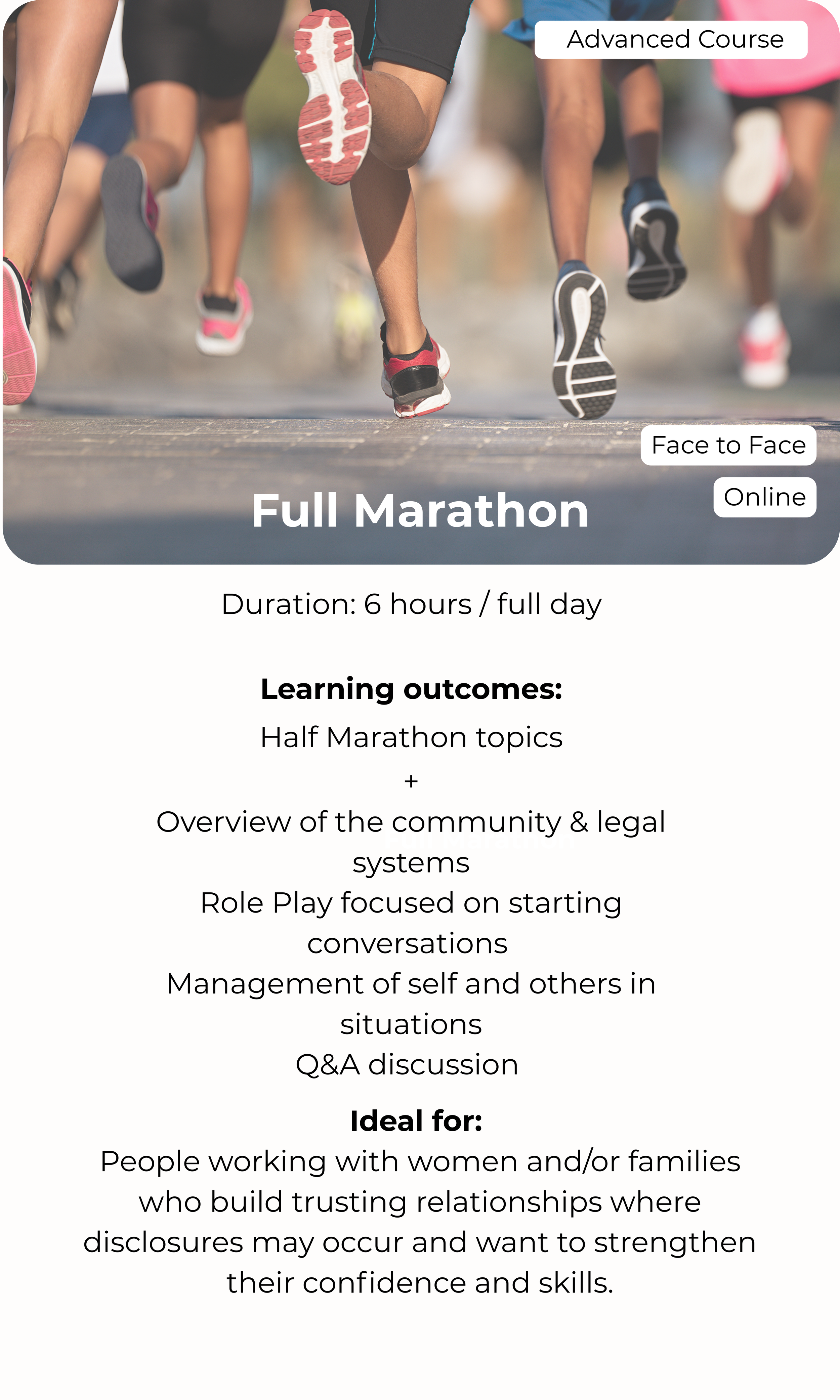 People running in a marathon, mostly legs and shoes visible, on an outdoor road with a blurred background.