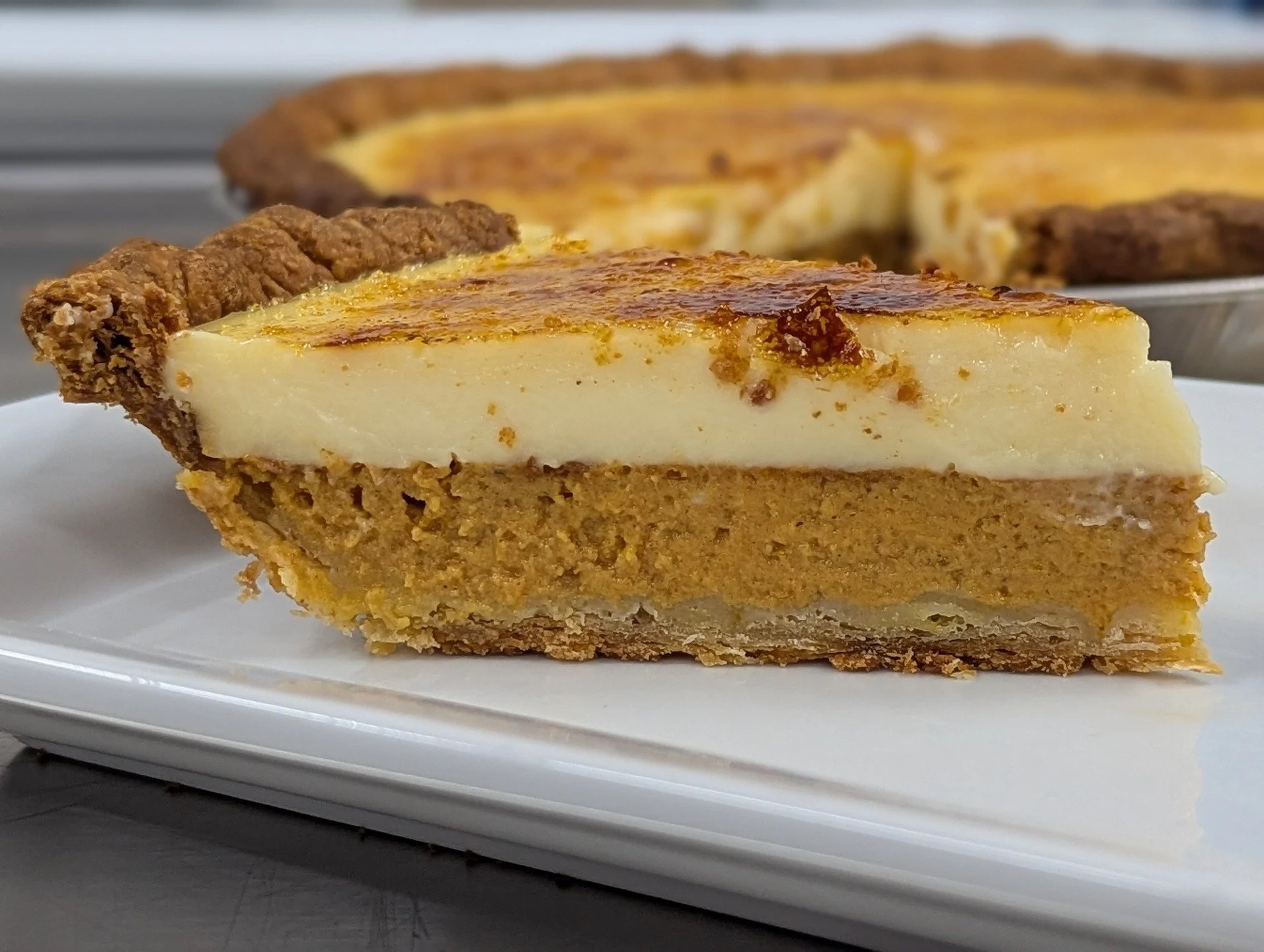Thanksgiving deserves something extraordinary.

Our Pumpkin Cr&egrave;me Br&ucirc;l&eacute;e Pie layers spiced pumpkin custard with rich vanilla cr&egrave;me br&ucirc;l&eacute;e, then we hand-torch caramelized sugar on top for our signature sourdough