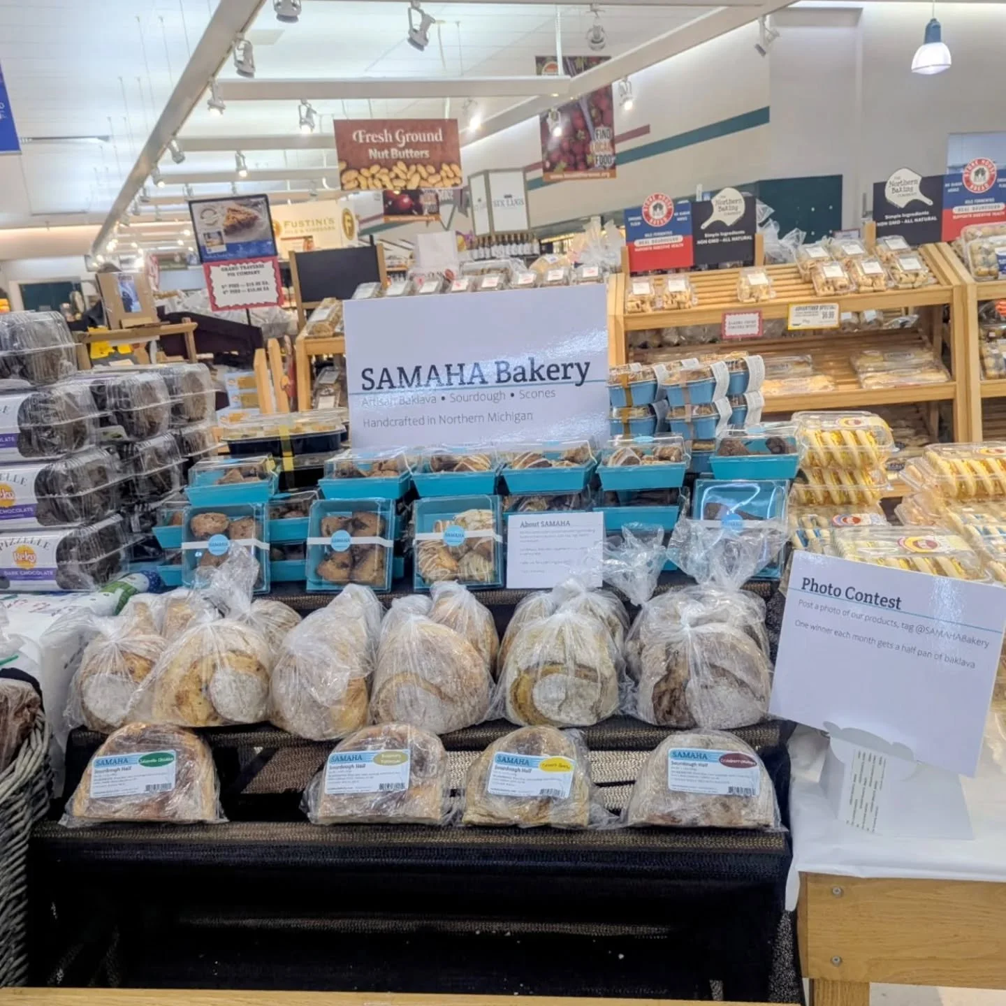 And now we're at Oleson's Hammond Road too! Same great stuff - artisan baklava, sourdough, and scones at the front of the bakery section.

📸 Post a photo, tag @SAMAHABakery - one winner each month gets a half pan of baklava.

@olesonsfoodstores