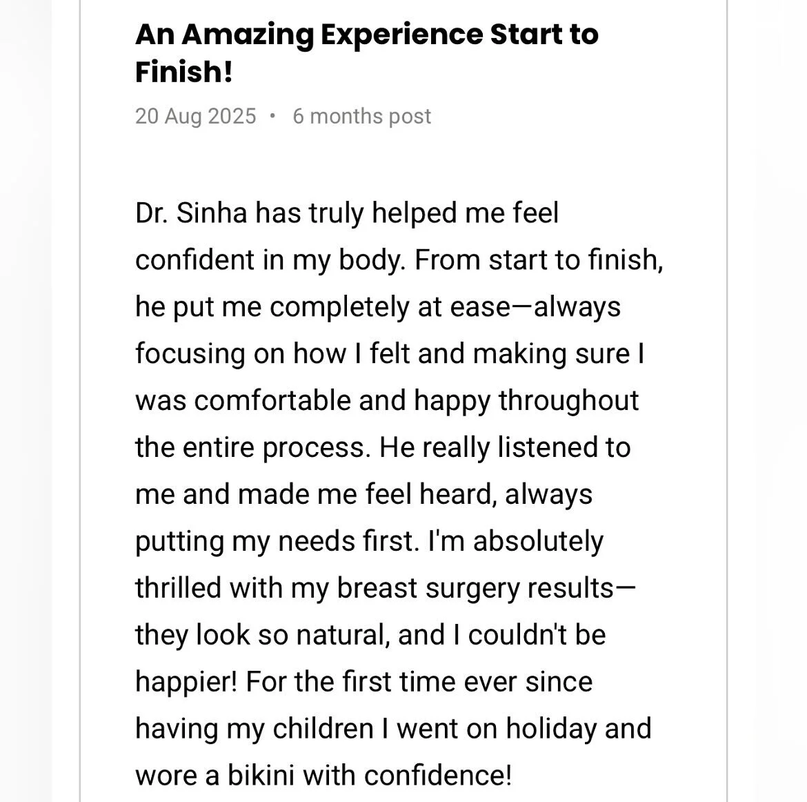 Thank you for choosing me and your so kind words! Bespoke cosmetic surgery: quality; care; finesse&hellip;.