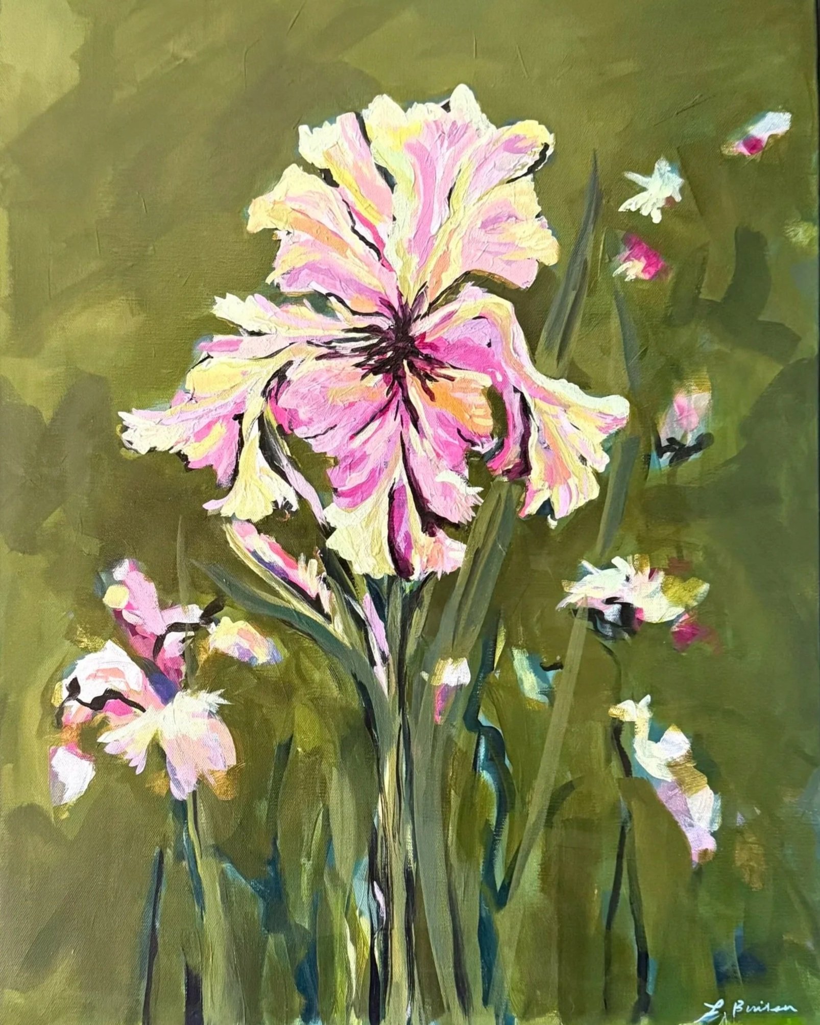 Iris on Olive, 2026 | 22x28 Acrylic on Deep Edge Canvas | Available at Revival Art House
