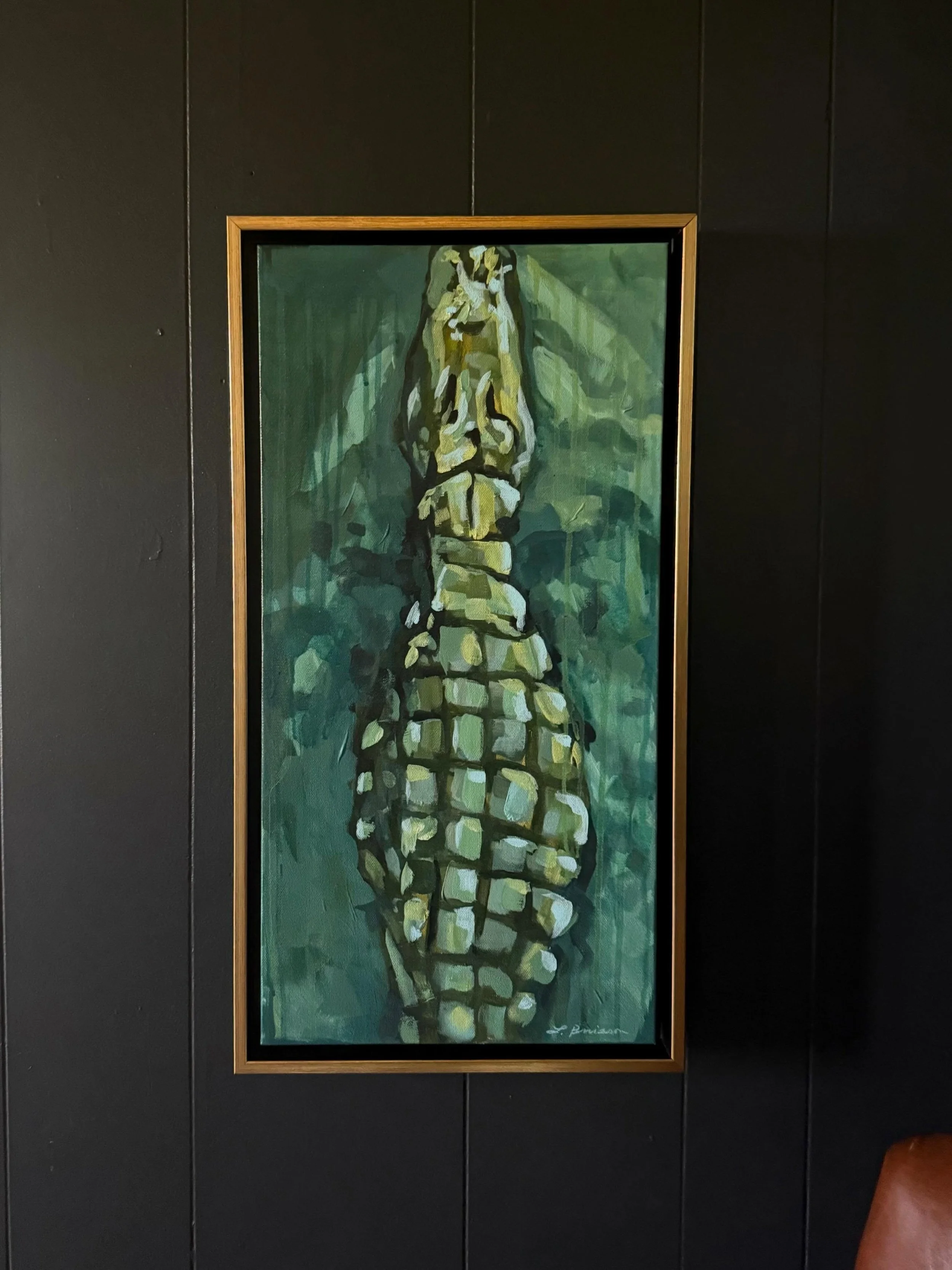 I&rsquo;ve been really liking the long, narrow canvases, interesting crops, and a &ldquo;birds eye&rdquo; view lately. Sometimes getting up close makes you notice all the colors and textures you would&rsquo;ve missed otherwise!

This bayou guy &ldquo