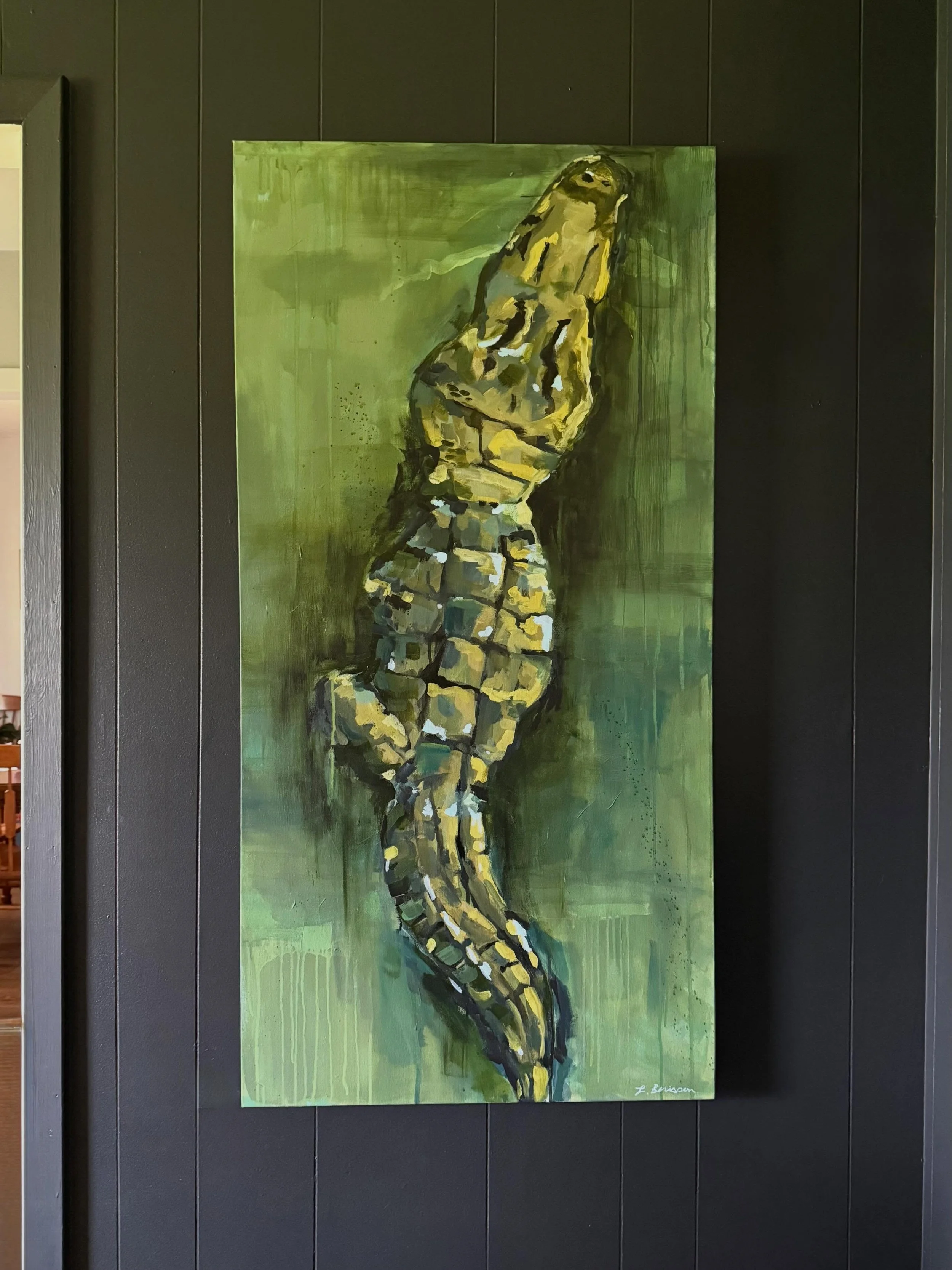 &ldquo;King of the Bayou&rdquo; 🐊
24x48 acrylic on deep edge canvas

Realized I never shared a full picture of this one. It&rsquo;s so hard to show the scale, but he&rsquo;s definitely a statement piece at 4 feet tall! Traditional, modern, or a litt