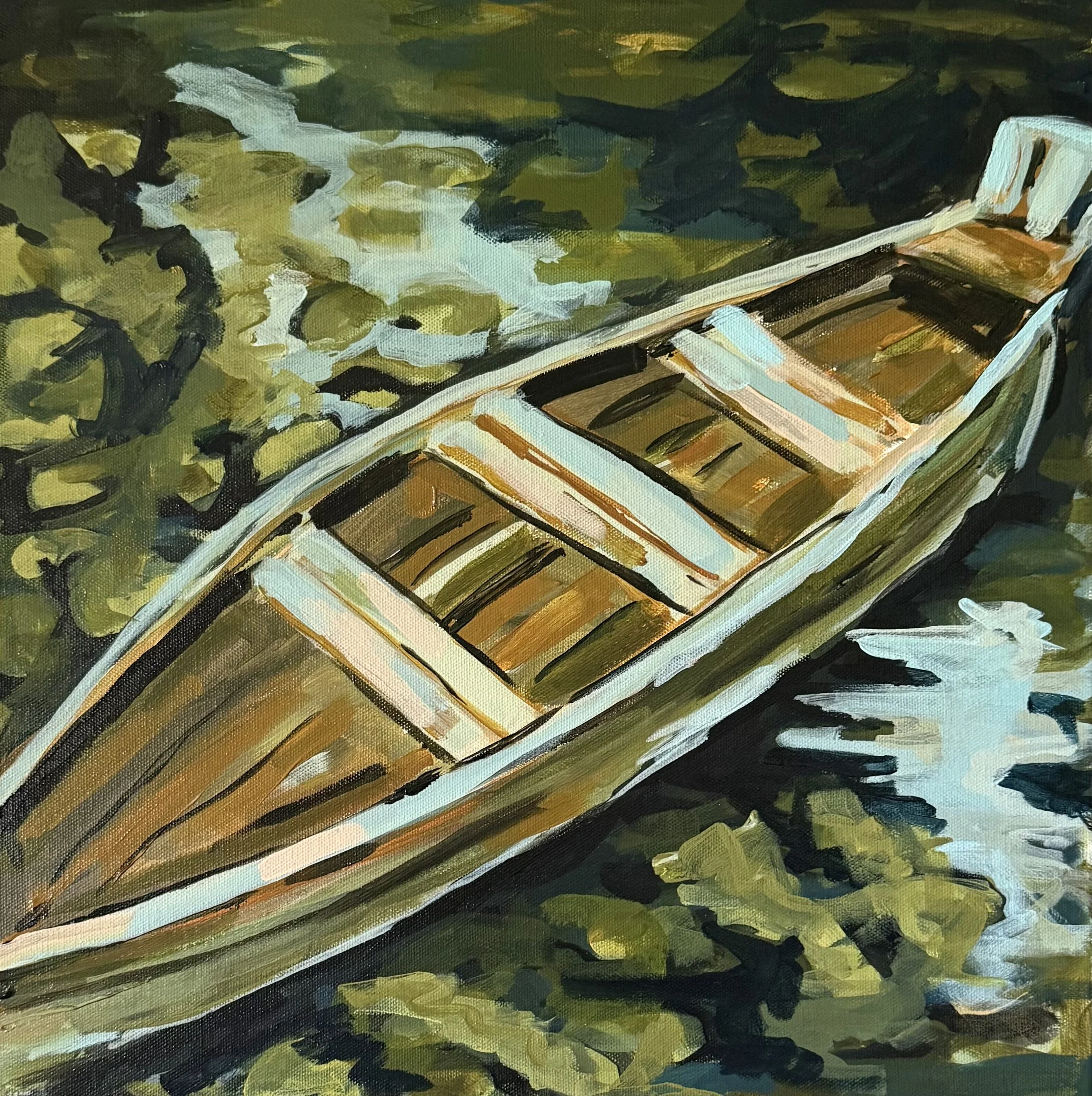 The Old Skiff, 2026 | 16x16 Acrylic on deep edge canvas | Available for purchase at Revival Art House