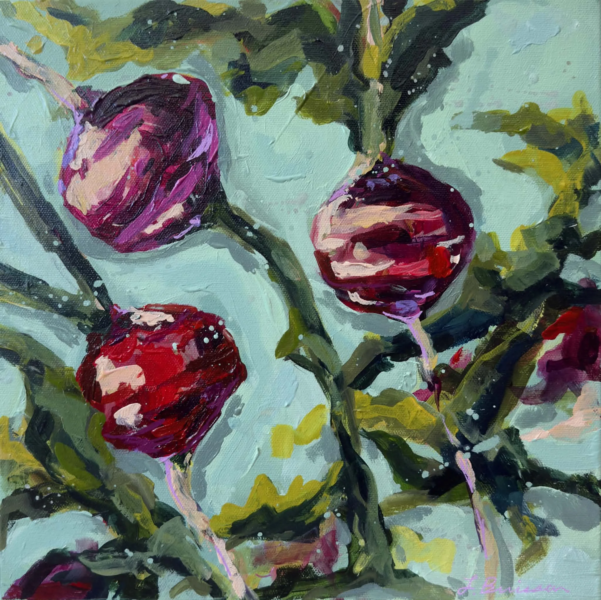 "Radishes and Greens" 2026 | 12x12 Acrylic on Canvas | SOLD