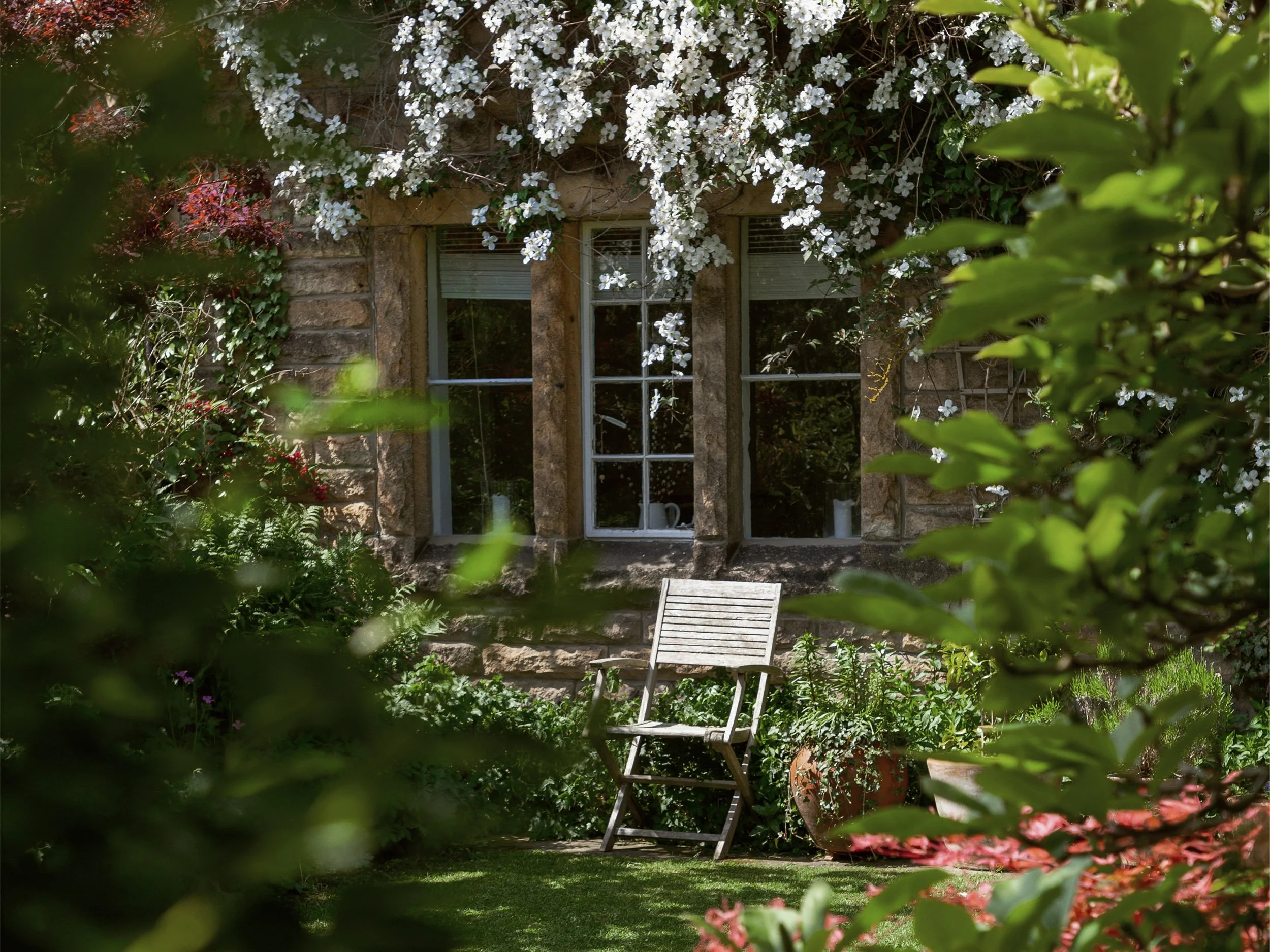 A garden in front of a house.