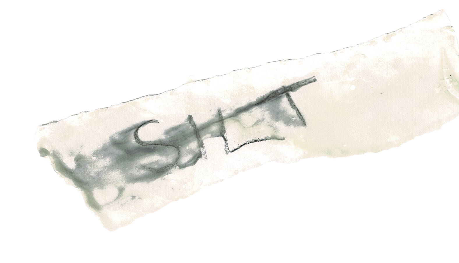 Close-up of a handwritten note on a paper that reads 'Sigh' in black ink.