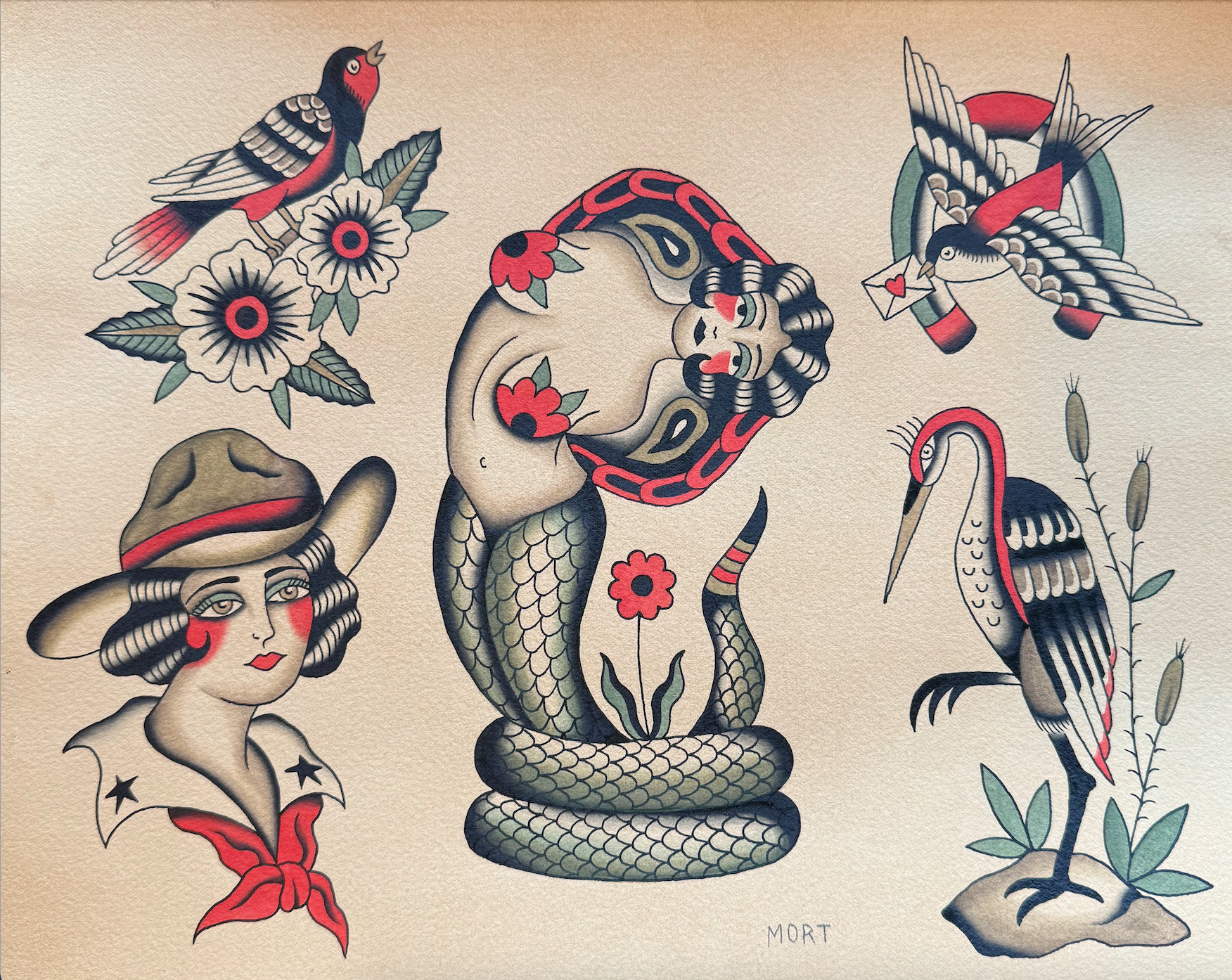 HANDPAINTED FLASH BY Nicole Mort Green River Tattoo Minneapolis