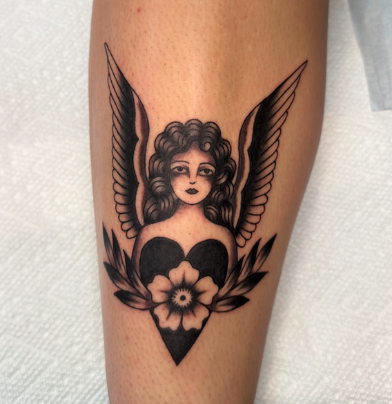 Black & Grey Angel Flash Tattoo, Nicole Mort Green River Tattoo Minneapolis