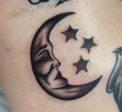 Black & Grey Moon Flash Tattoo, Nicole Mort Green River Tattoo Minneapolis