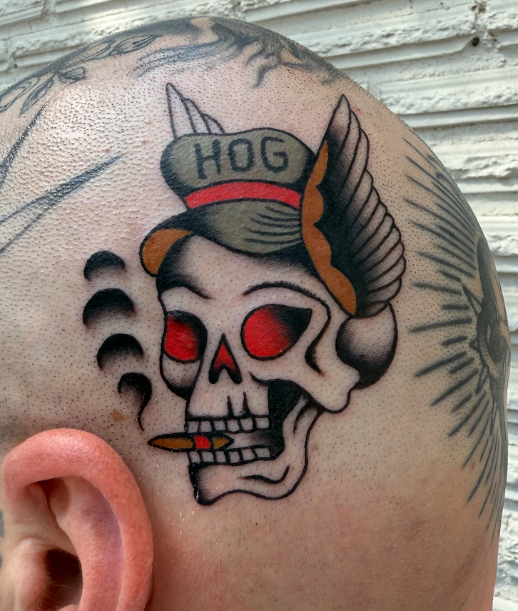 Skull hog flash tattoo, Nicole Mort Green River Tattoo Minneapolis