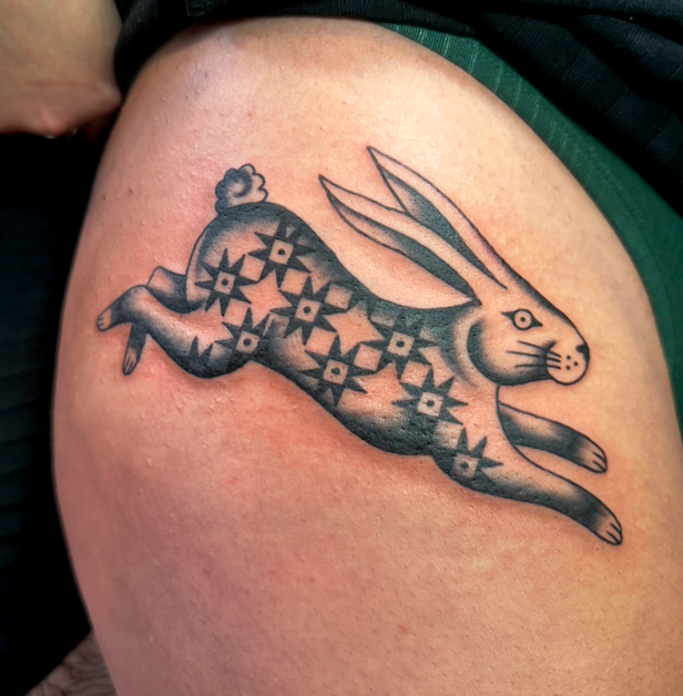 rabbit star black & grey tattoo, Nicole Mort Green River Tattoo Minneapolis