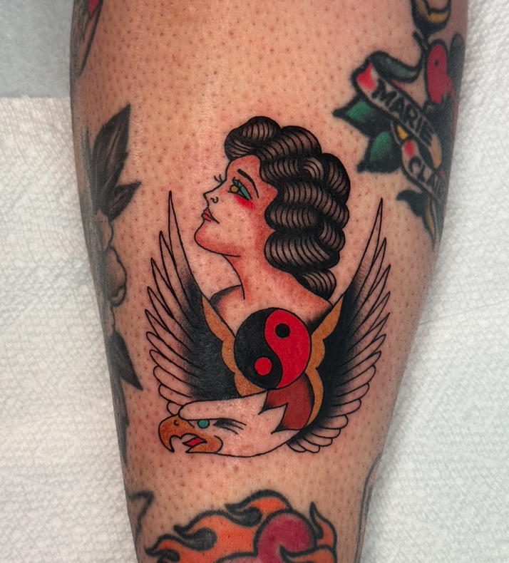 eagle lady yin yang flash tattoo, Nicole Mort Green River Tattoo Minneapolis