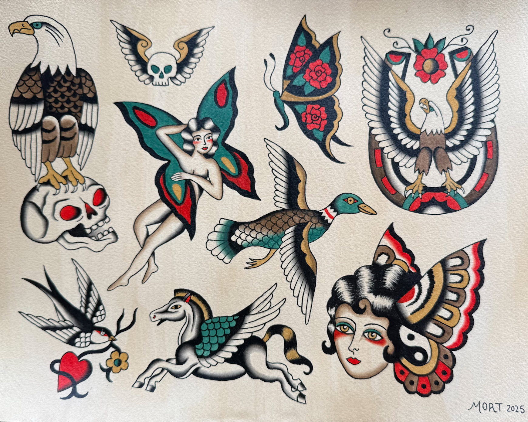 HANDPAINTED FLASH BY Nicole Mort Green River Tattoo Minneapolis